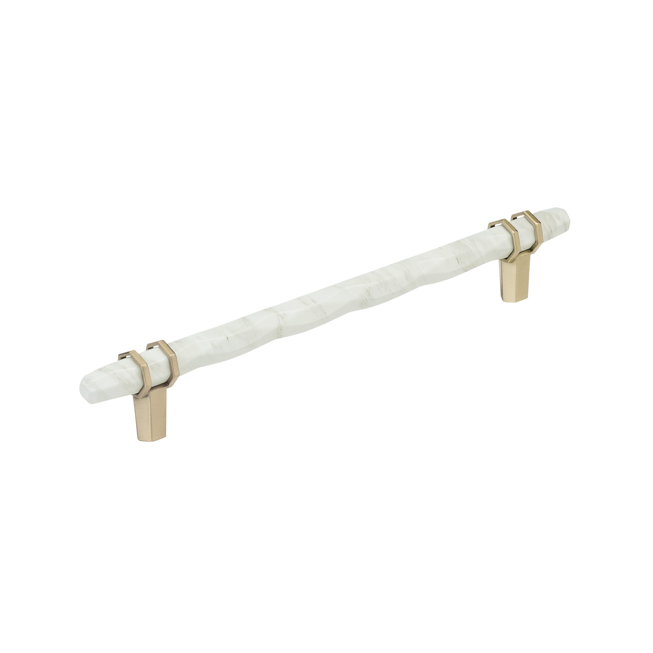 Carrione 8 inch (203mm) Center-to-Center Marble White/Golden Champagne Cabinet Pull
