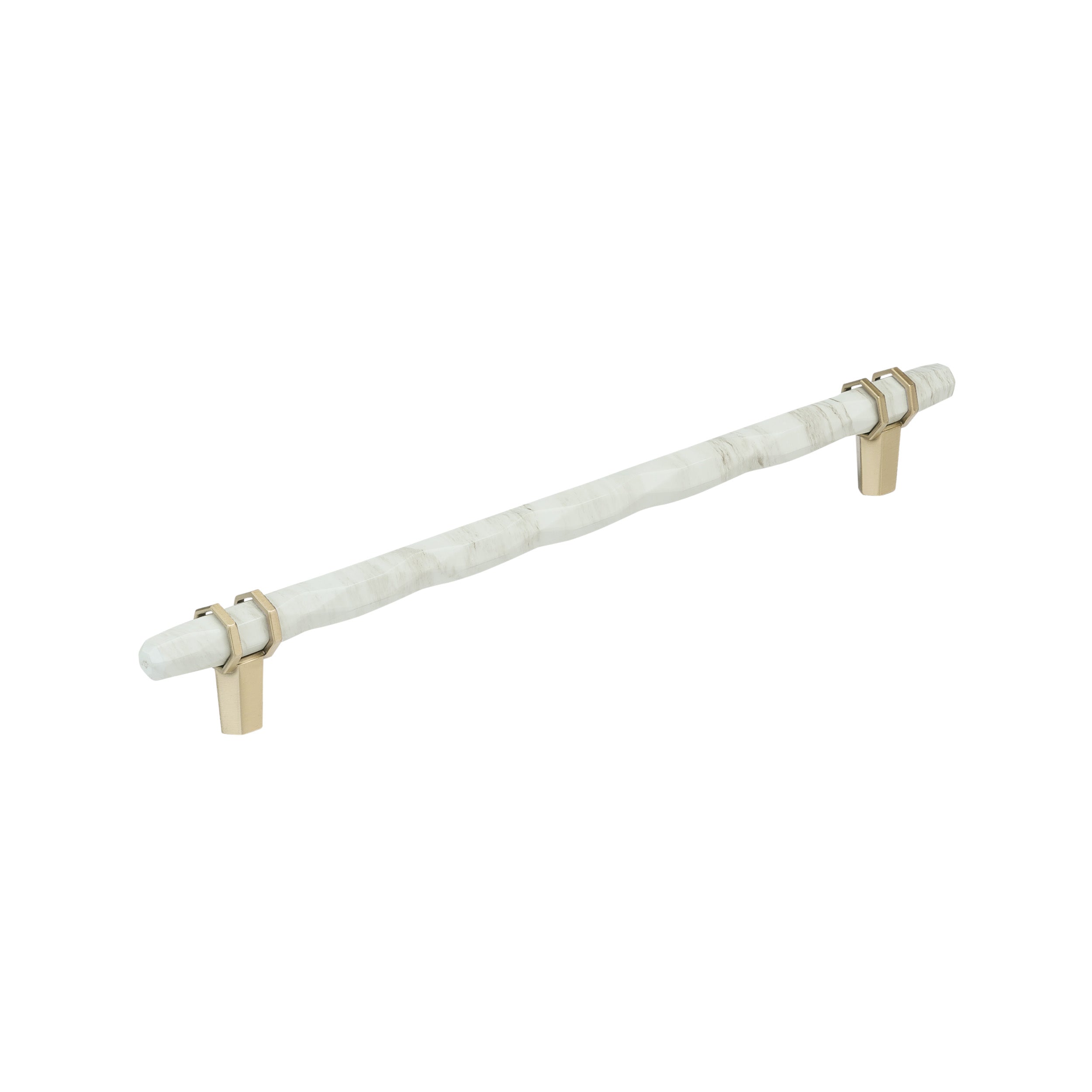 Carrione 10-1/16 inch (256mm) Center-to-Center Marble White/Golden Champagne Cabinet Pull