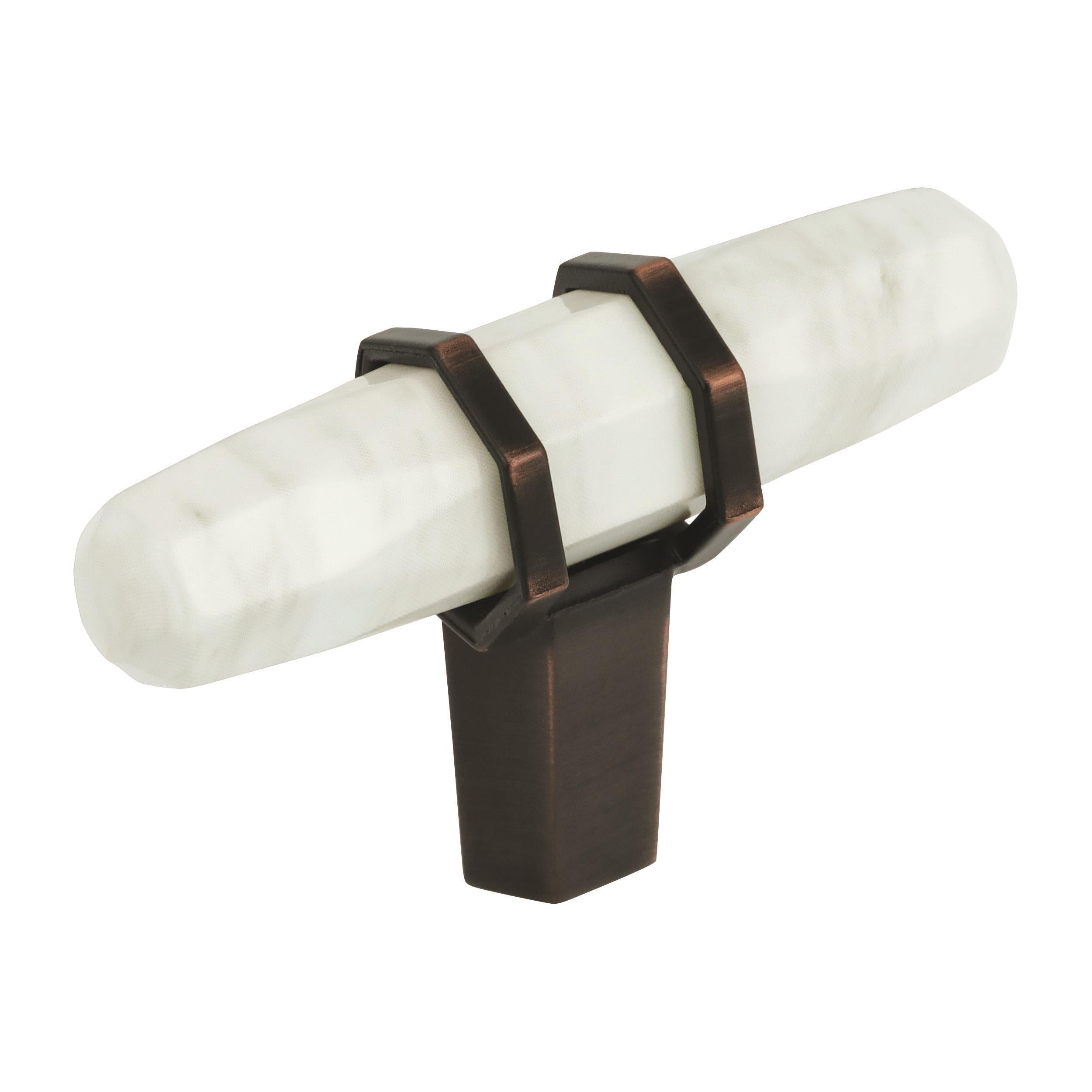 Carrione 2-1/2 inch (64mm) Length Marble White/Oil-Rubbed Bronze Cabinet Knob