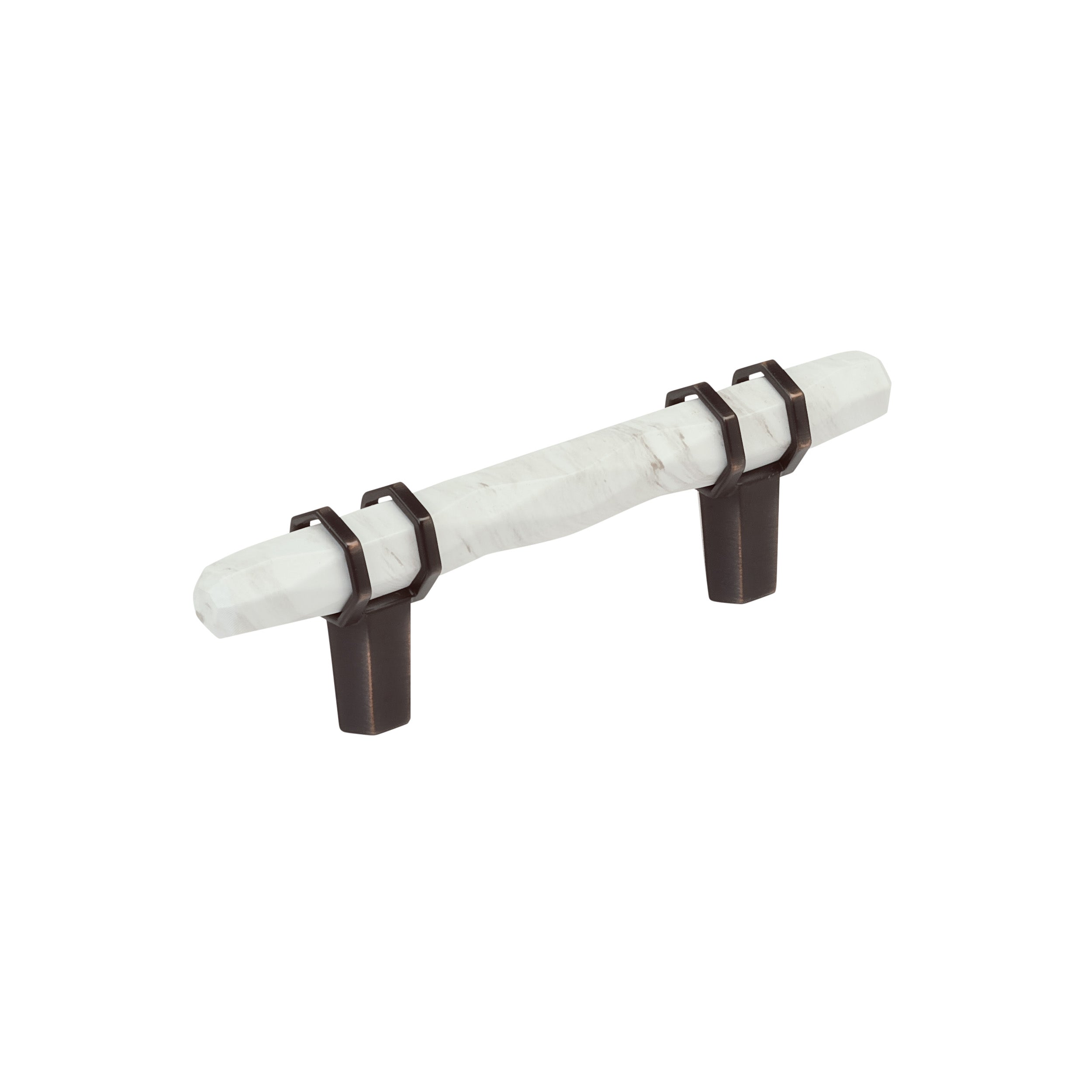Carrione 3 inch (76mm) Center-to-Center Marble White/Oil-Rubbed Bronze Cabinet Pull