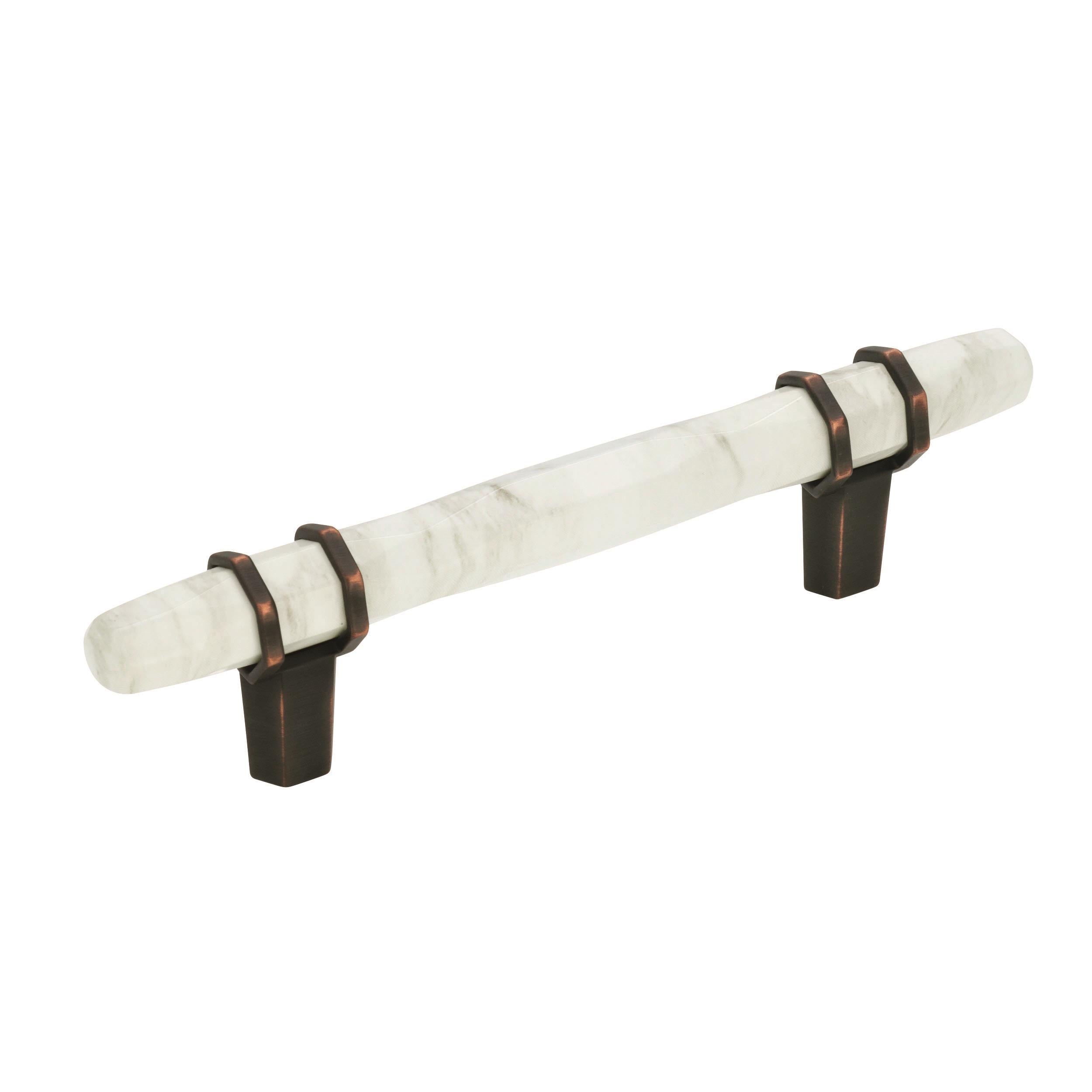 Carrione 3-3/4 inch (96mm) Center-to-Center Marble White/Oil-Rubbed Bronze Cabinet Pull
