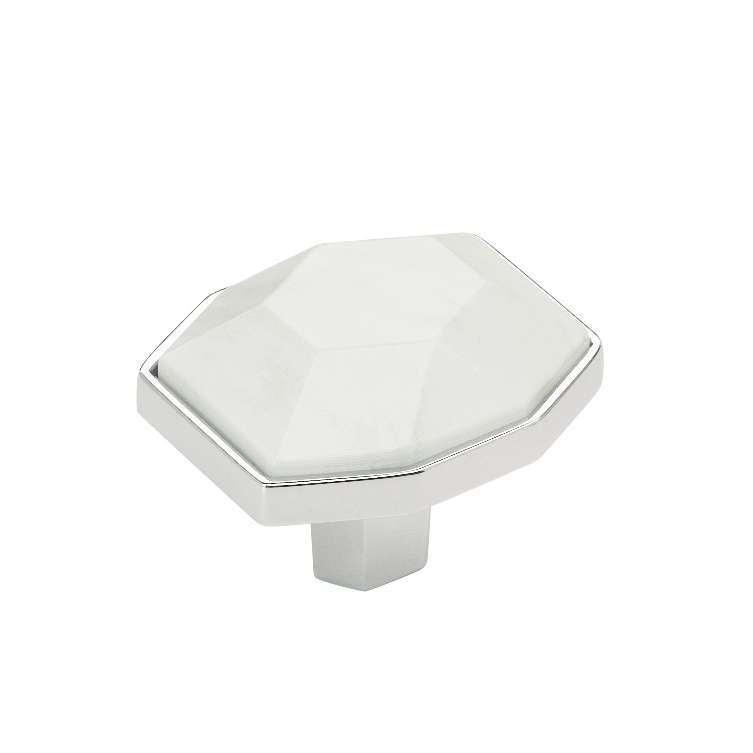 Carrione 1-5/8 inch (41mm) Length Marble White/Polished Chrome Cabinet Knob