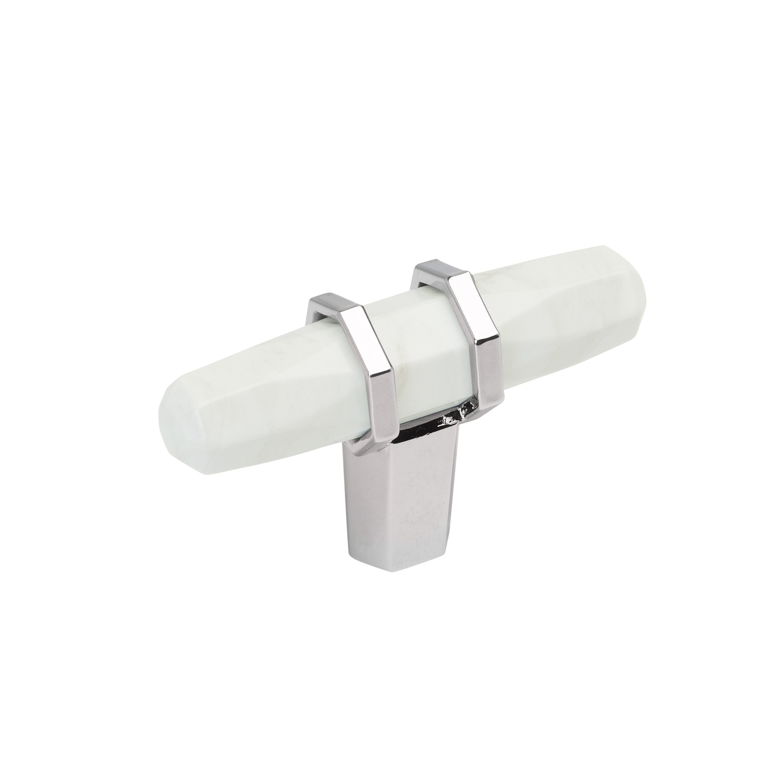 Carrione 2-1/2 inch (64mm) Length Marble White/Polished Chrome Cabinet Knob