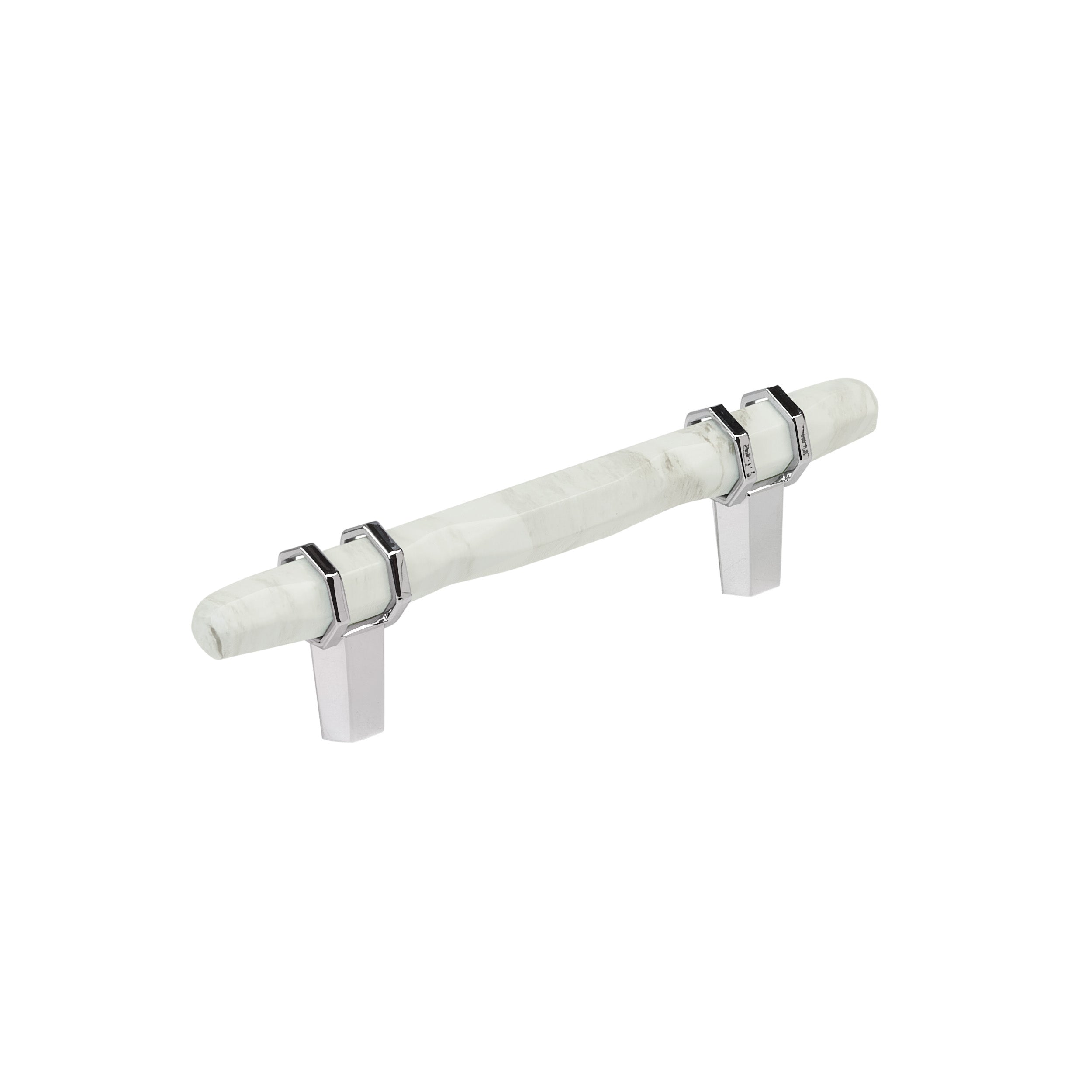 Carrione 3-3/4 inch (96mm) Center-to-Center Marble White/Polished Chrome Cabinet Pull