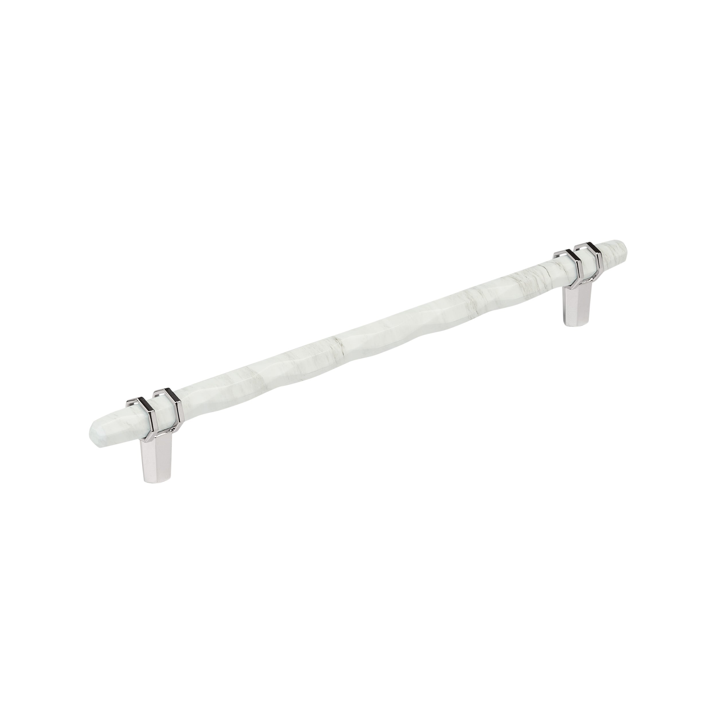Carrione 10-1/16 inch (256mm) Center-to-Center Marble White/Polished Chrome Cabinet Pull