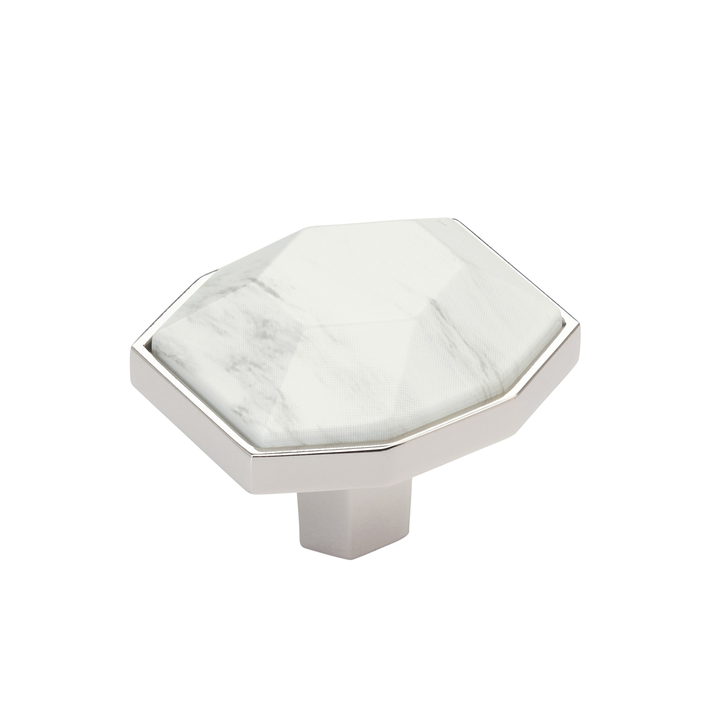 Carrione 1-5/8 inch (41mm) Length Marble White/Polished Nickel Cabinet Knob