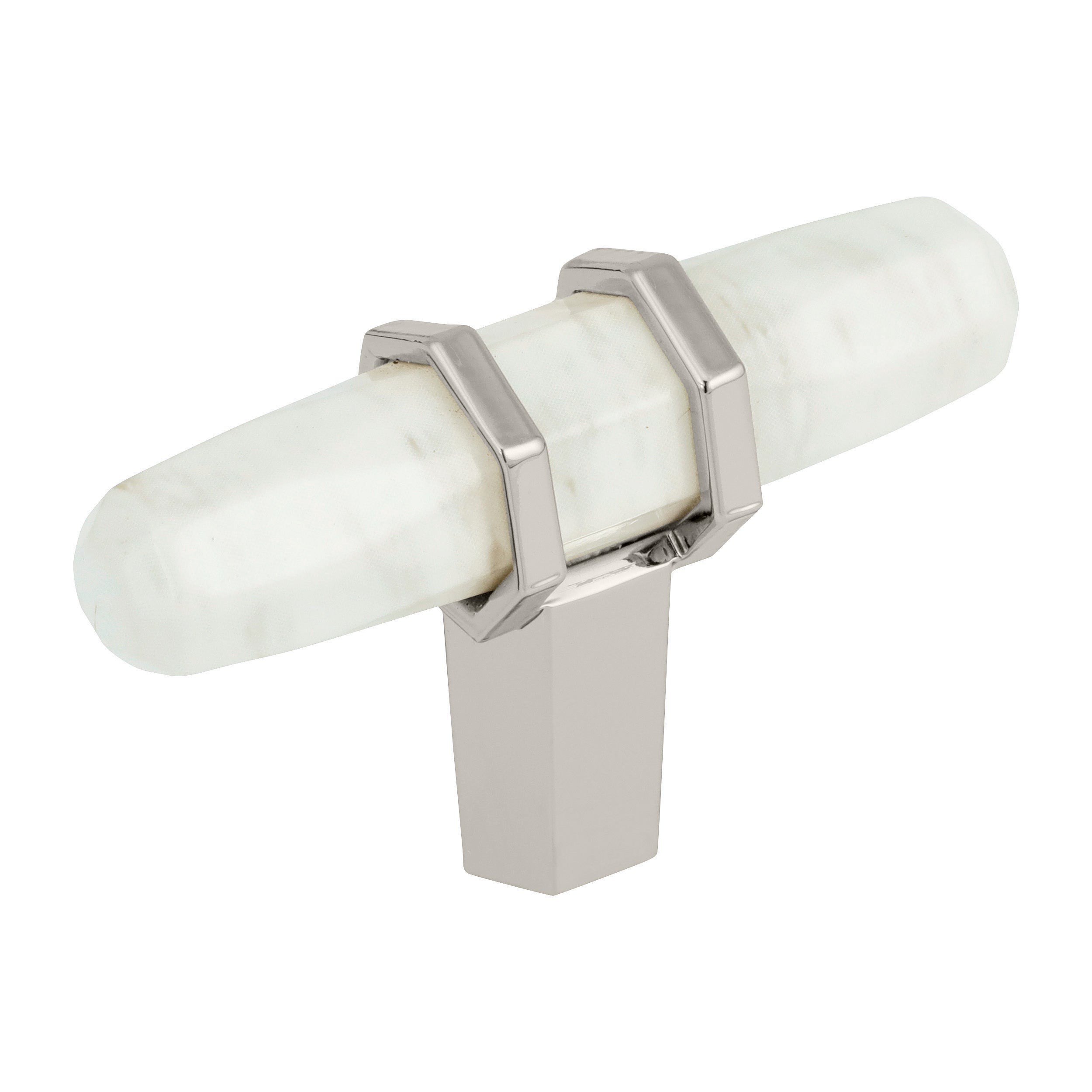 Carrione 2-1/2 inch (64mm) Length Marble White/Polished Nickel Cabinet Knob