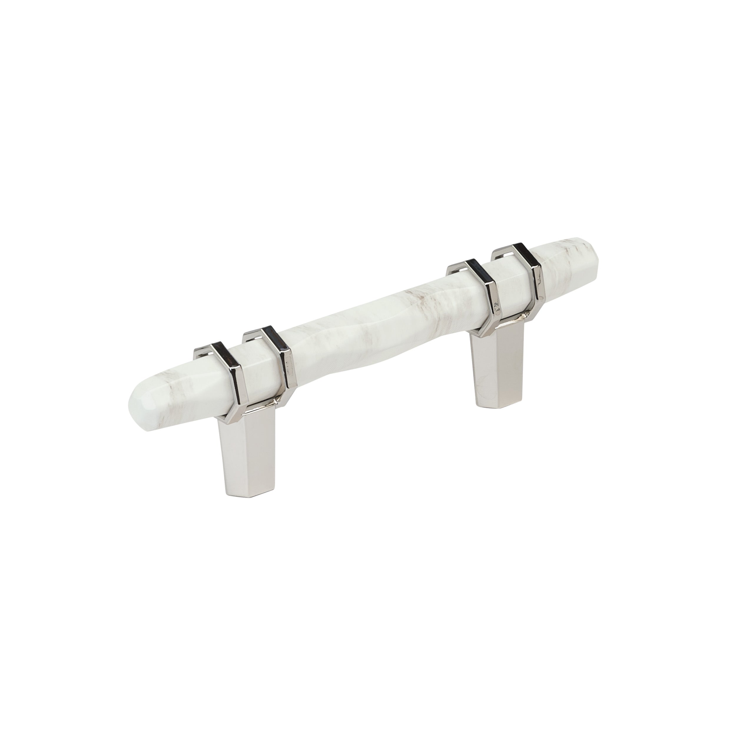 Carrione 3 inch (76mm) Center-to-Center Marble White/Polished Nickel Cabinet Pull