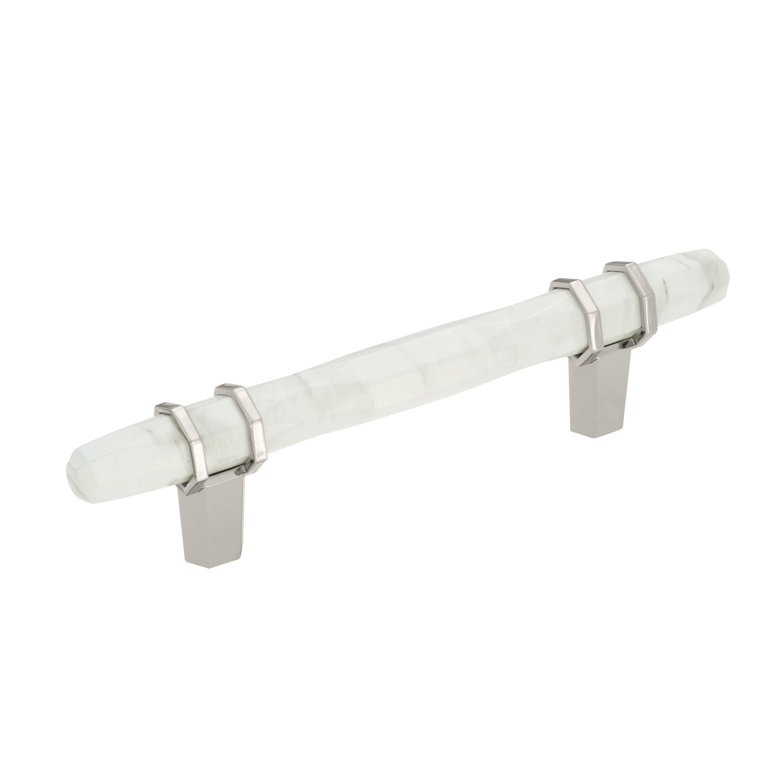 Carrione 3-3/4 inch (96mm) Center-to-Center Marble White/Polished Nickel Cabinet Pull