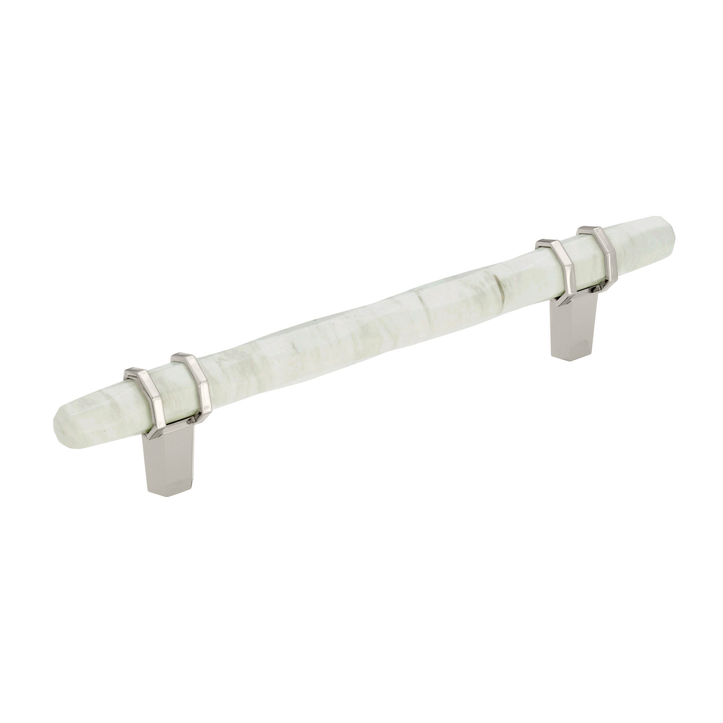 Carrione 5-1/16 inch (128mm) Center-to-Center Marble White/Polished Nickel Cabinet Pull