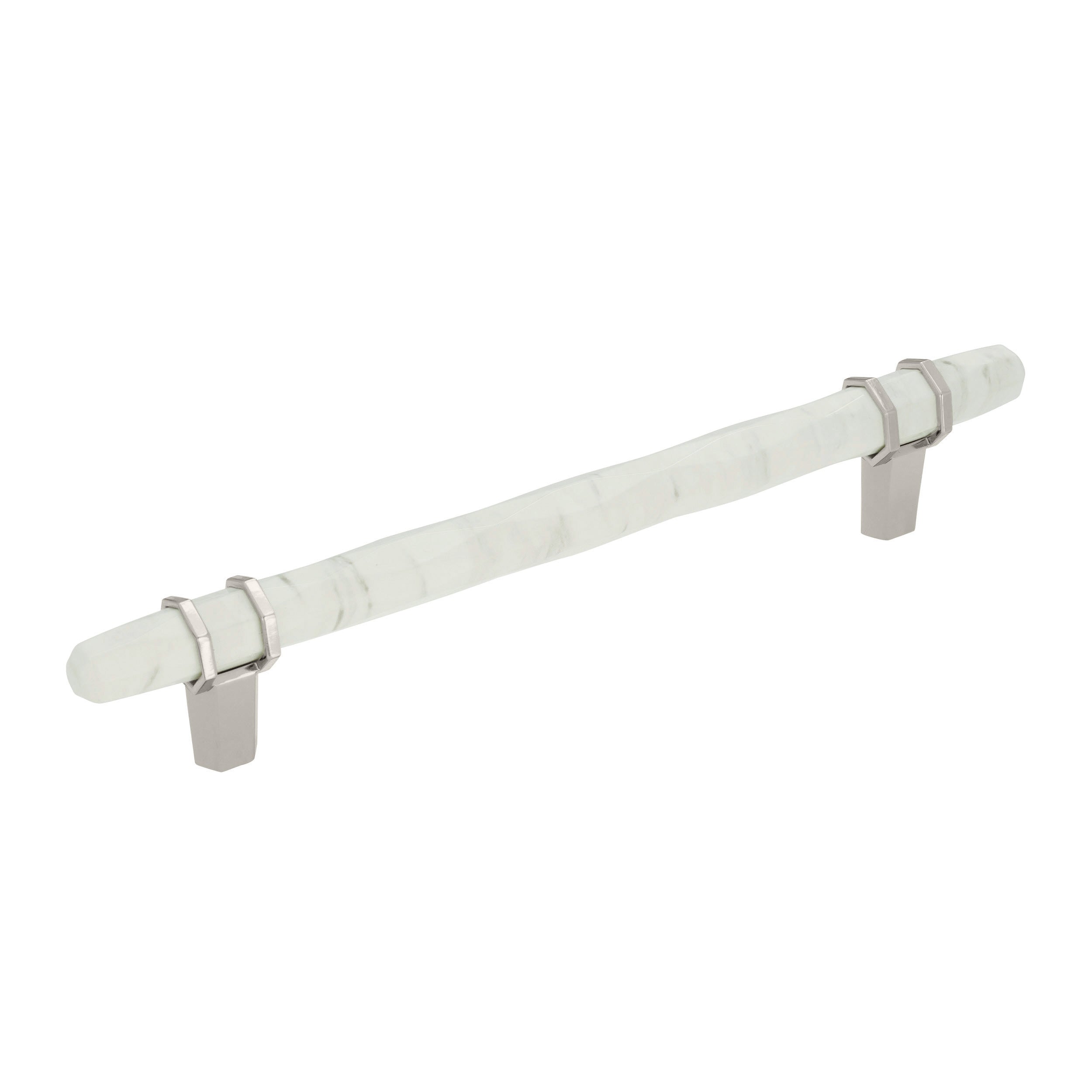Carrione 6-5/16 inch (160mm) Center-to-Center Marble White/Polished Nickel Cabinet Pull