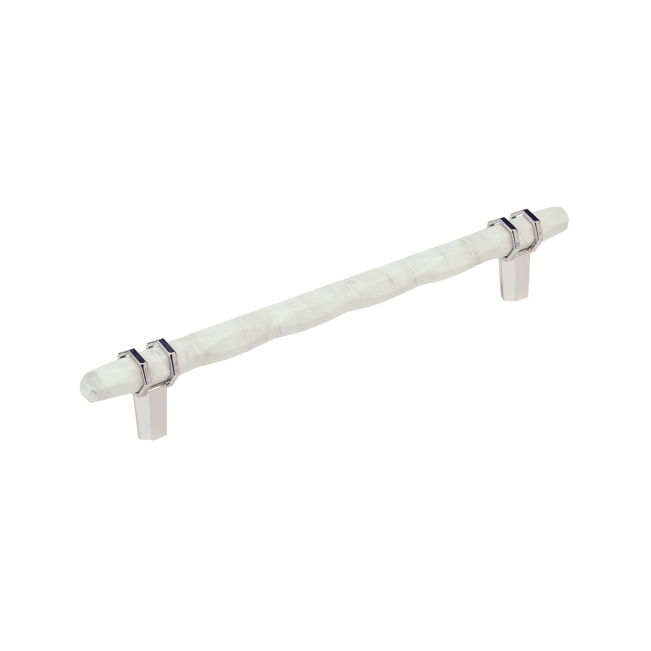 Carrione 8 inch (203mm) Center-to-Center Marble White/Polished Nickel Cabinet Pull