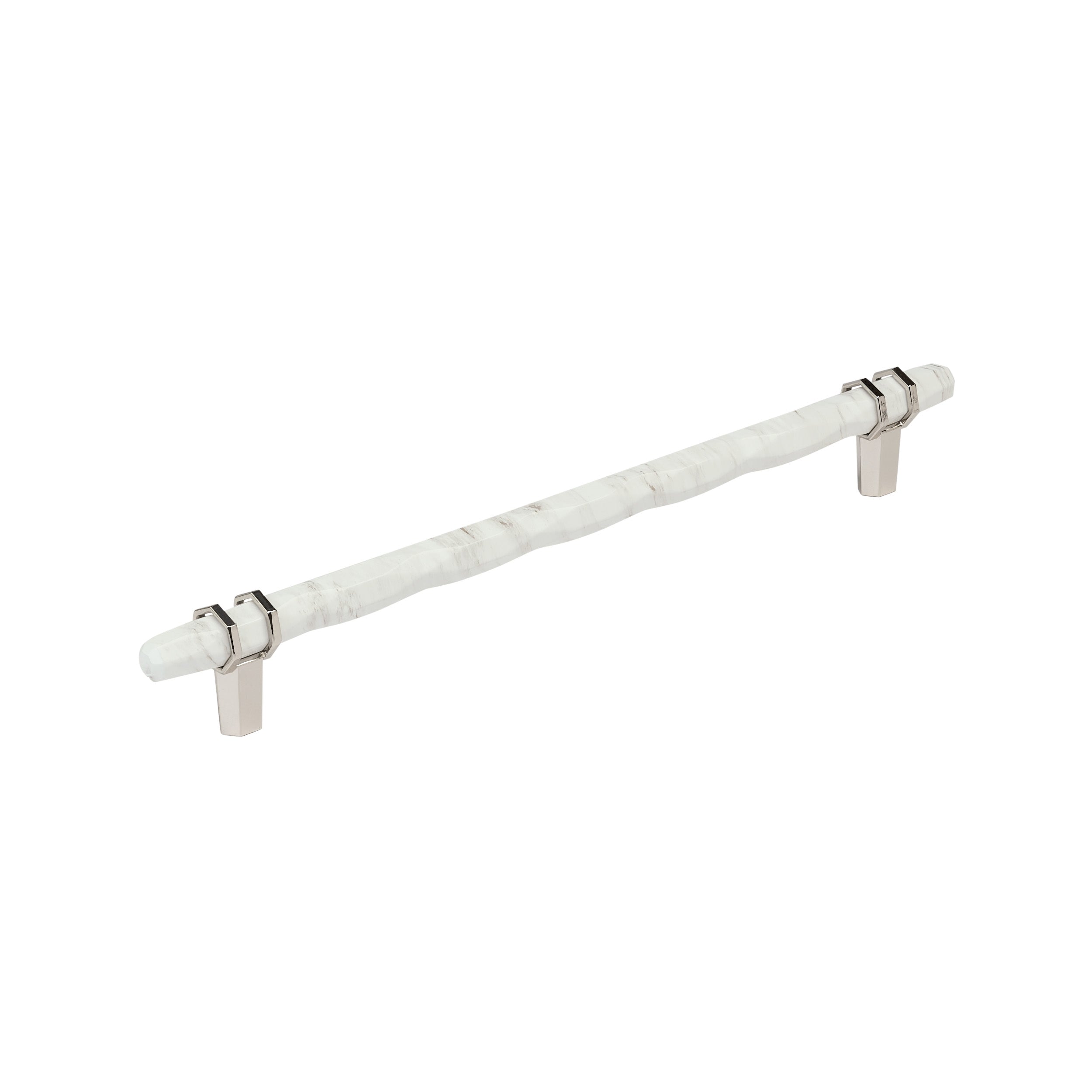 Carrione 10-1/16 inch (256mm) Center-to-Center Marble White/Polished Nickel Cabinet Pull