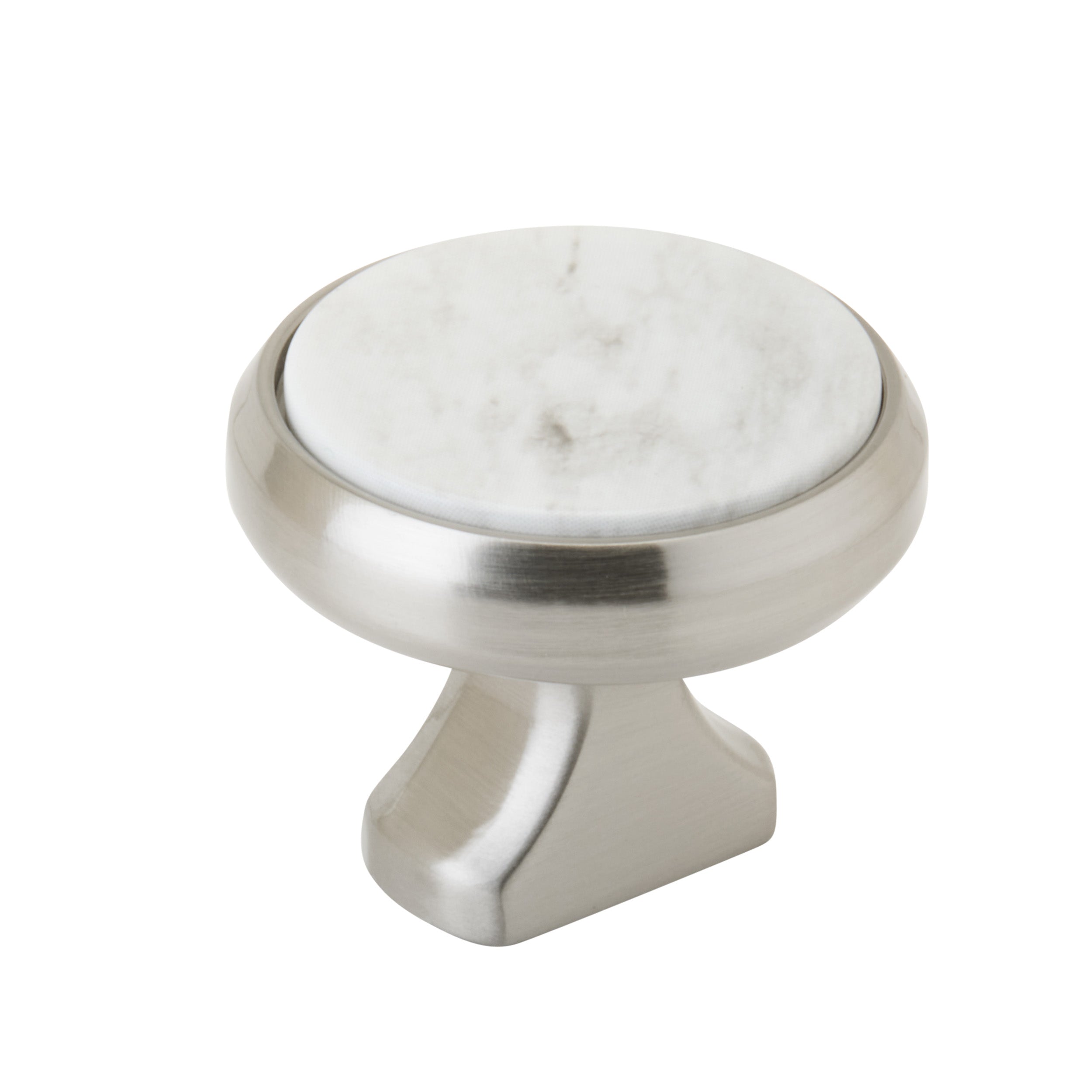 Posh 1-3/8 inch (35mm) Diameter Satin Nickel/Marble White Cabinet Knob