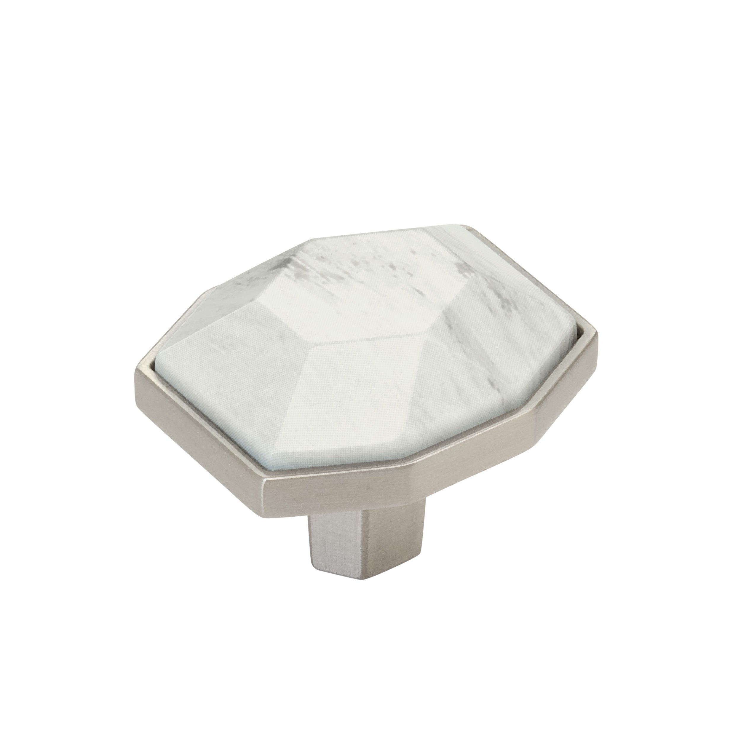 Carrione 1-5/8 inch (41mm) Length Marble White/Satin Nickel Cabinet Knob