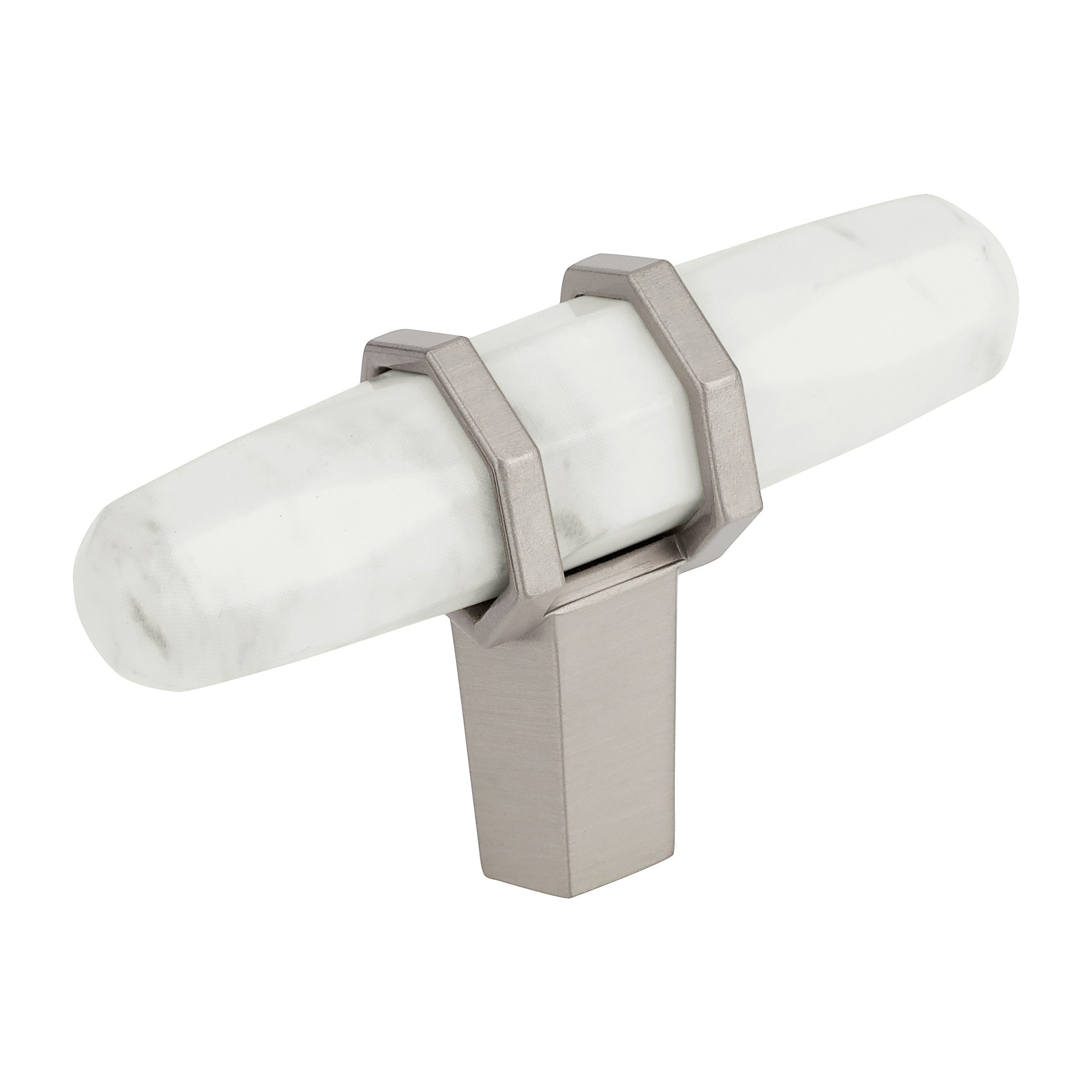 Carrione 2-1/2 inch (64mm) Length Marble White/Satin Nickel Cabinet Knob