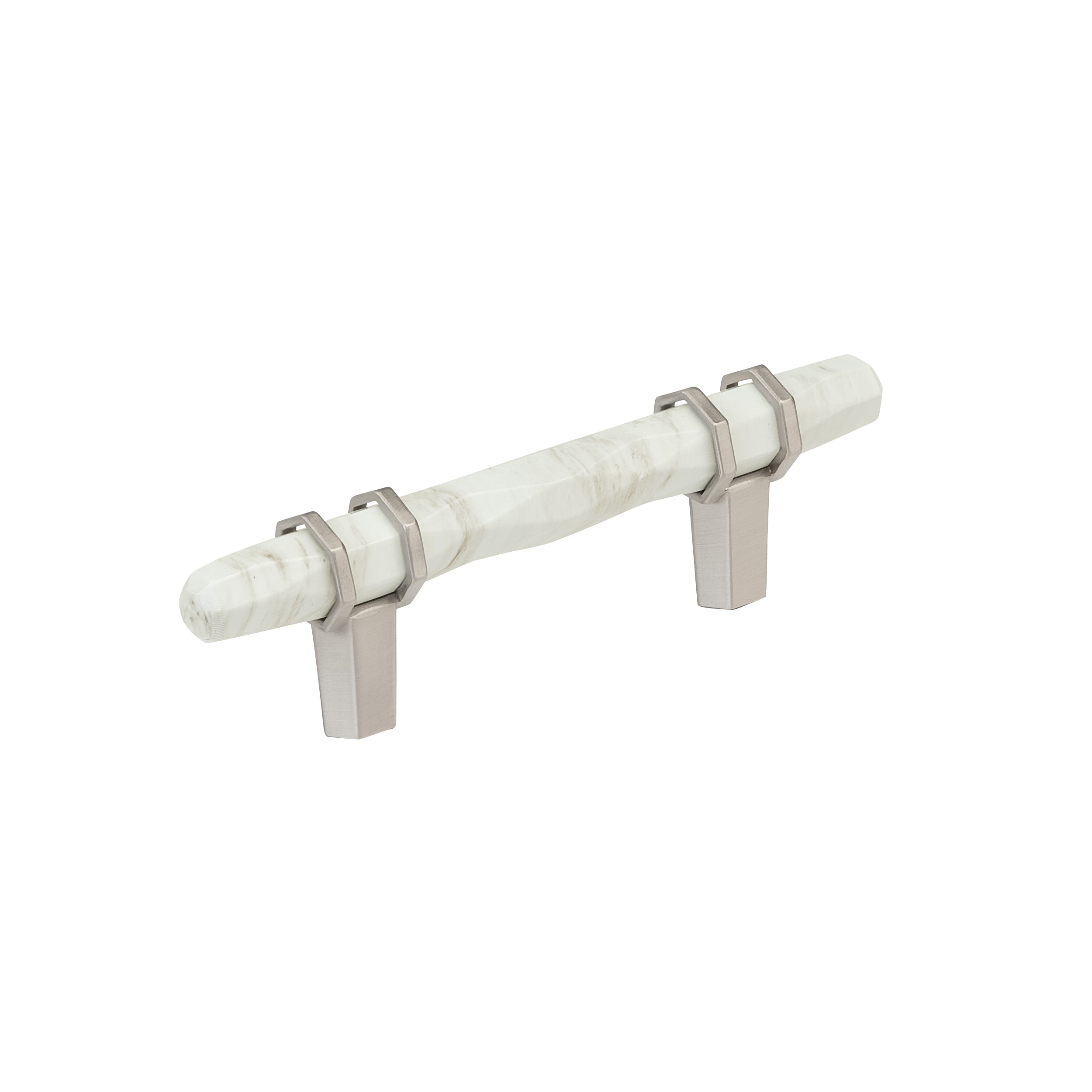 Carrione 3 inch (76mm) Center-to-Center Marble White/Satin Nickel Cabinet Pull
