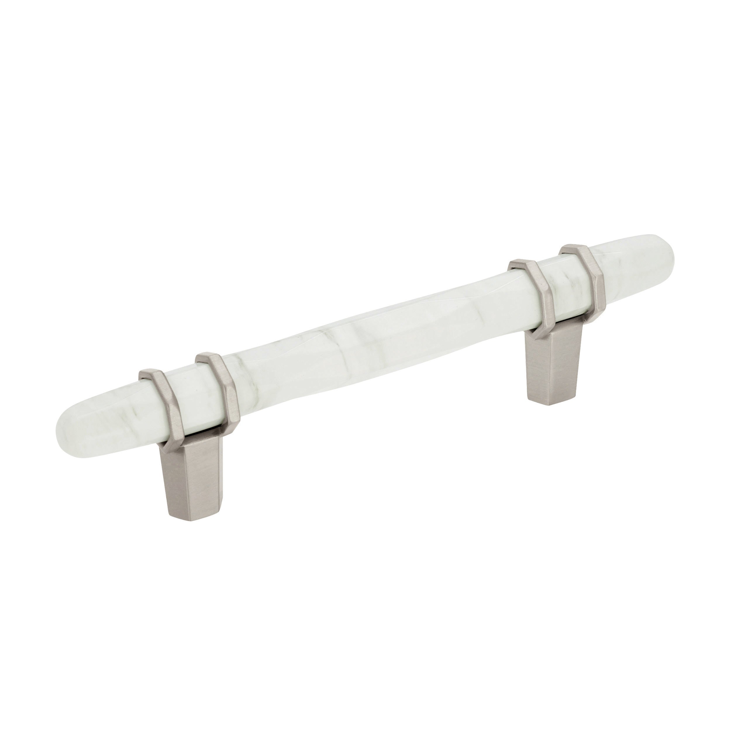 Carrione 3-3/4 inch (96mm) Center-to-Center Marble White/Satin Nickel Cabinet Pull