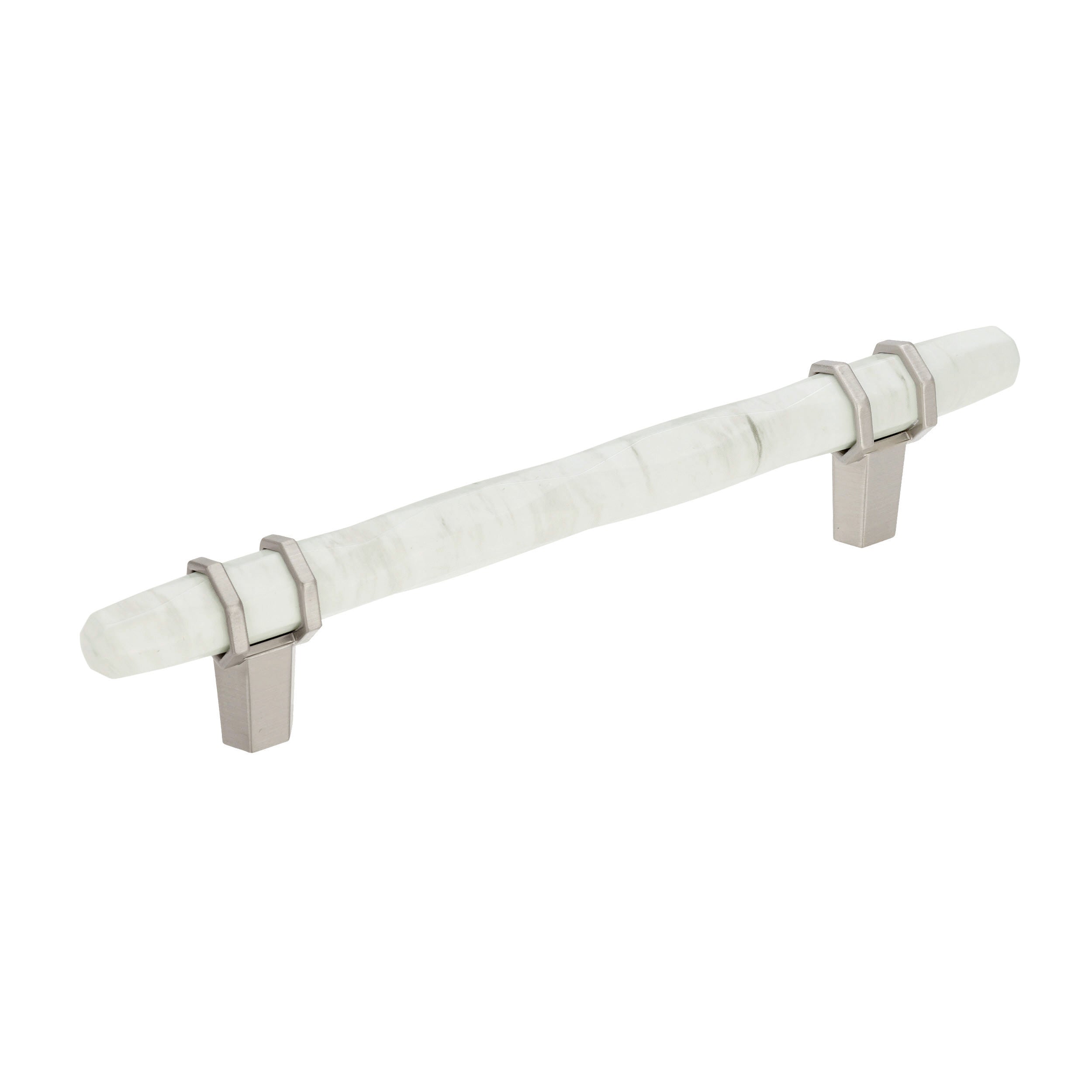 Carrione 5-1/16 inch (128mm) Center-to-Center Marble White/Satin Nickel Cabinet Pull