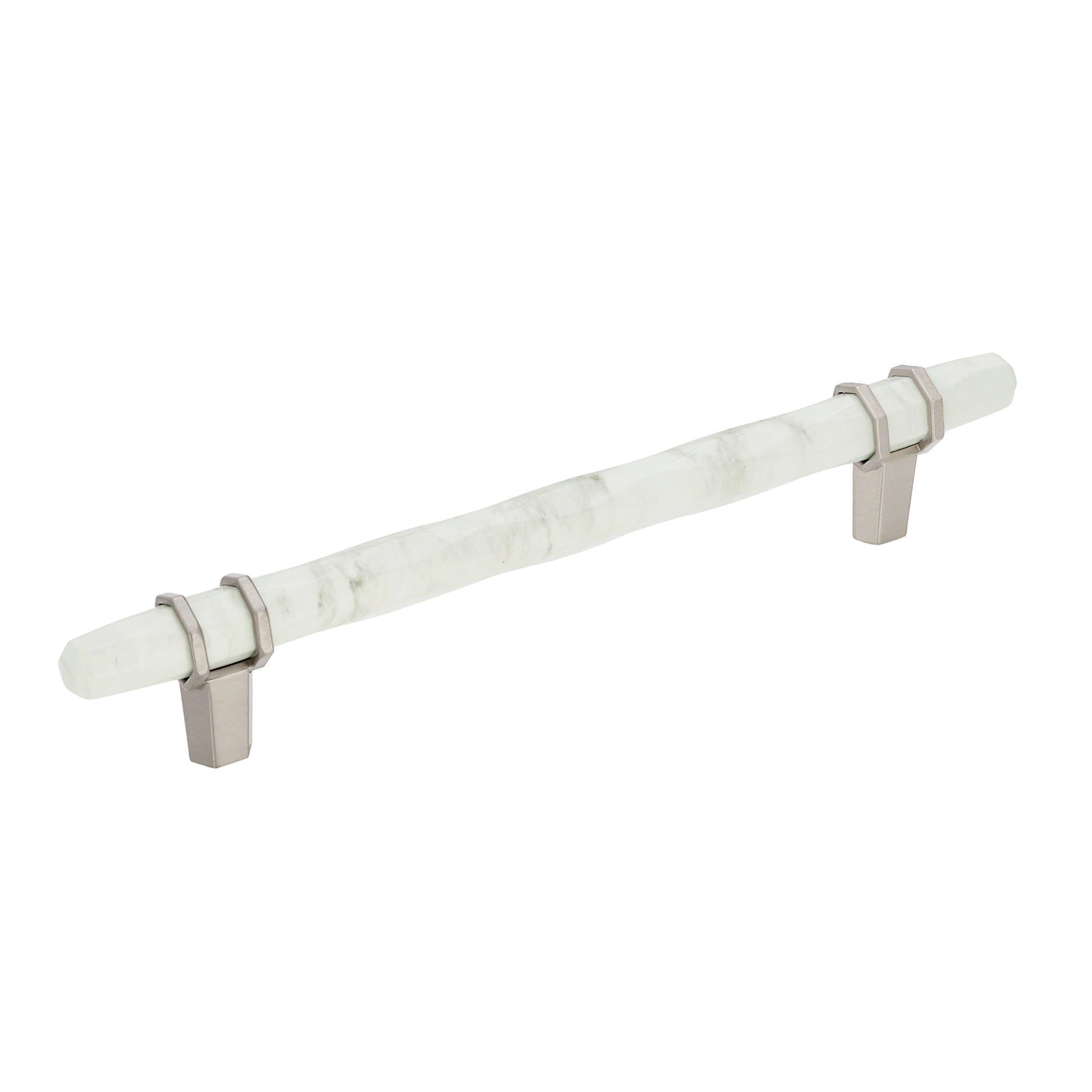 Carrione 6-5/16 inch (160mm) Center-to-Center Marble White/Satin Nickel Cabinet Pull