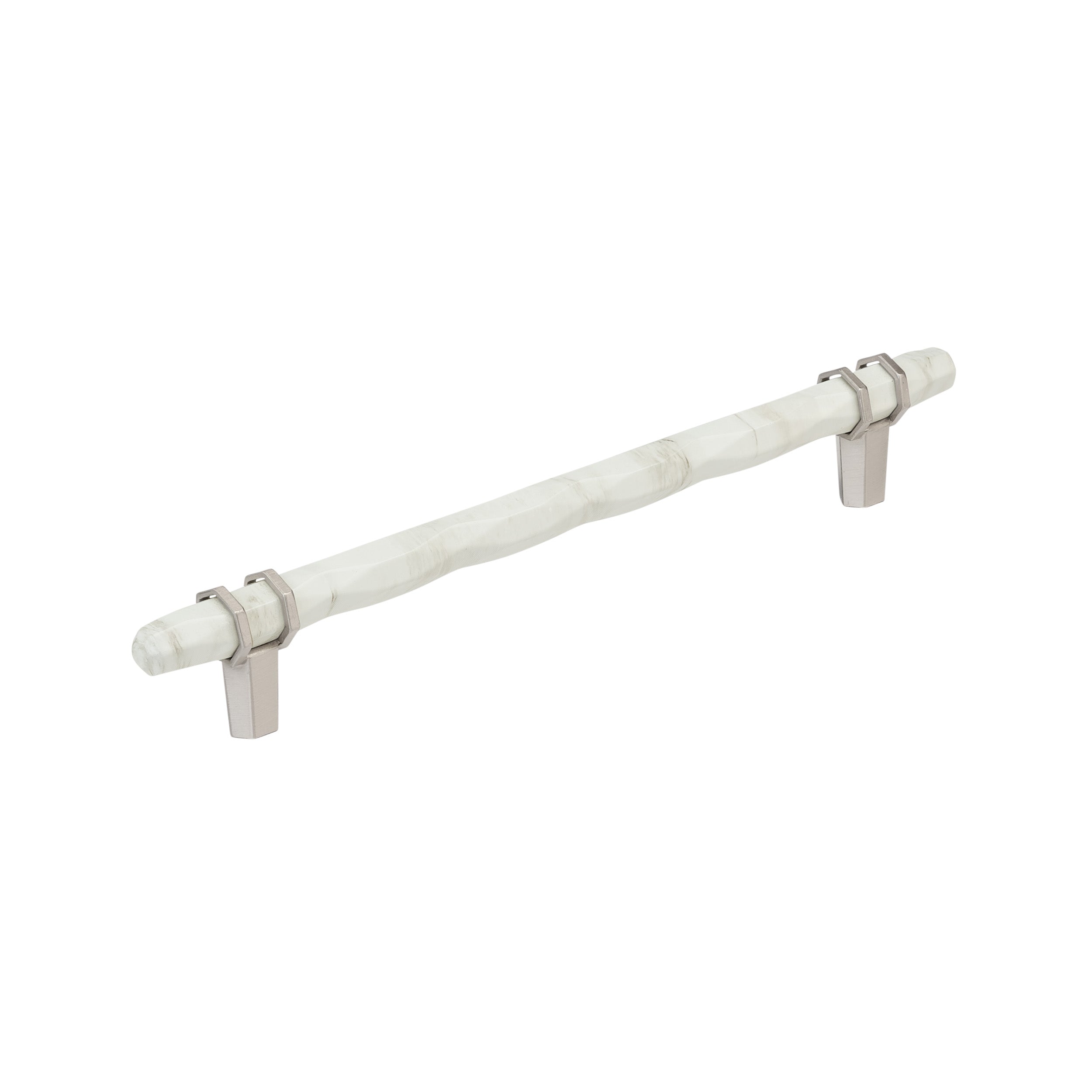 Carrione 8 inch (203mm) Center-to-Center Marble White/Satin Nickel Cabinet Pull