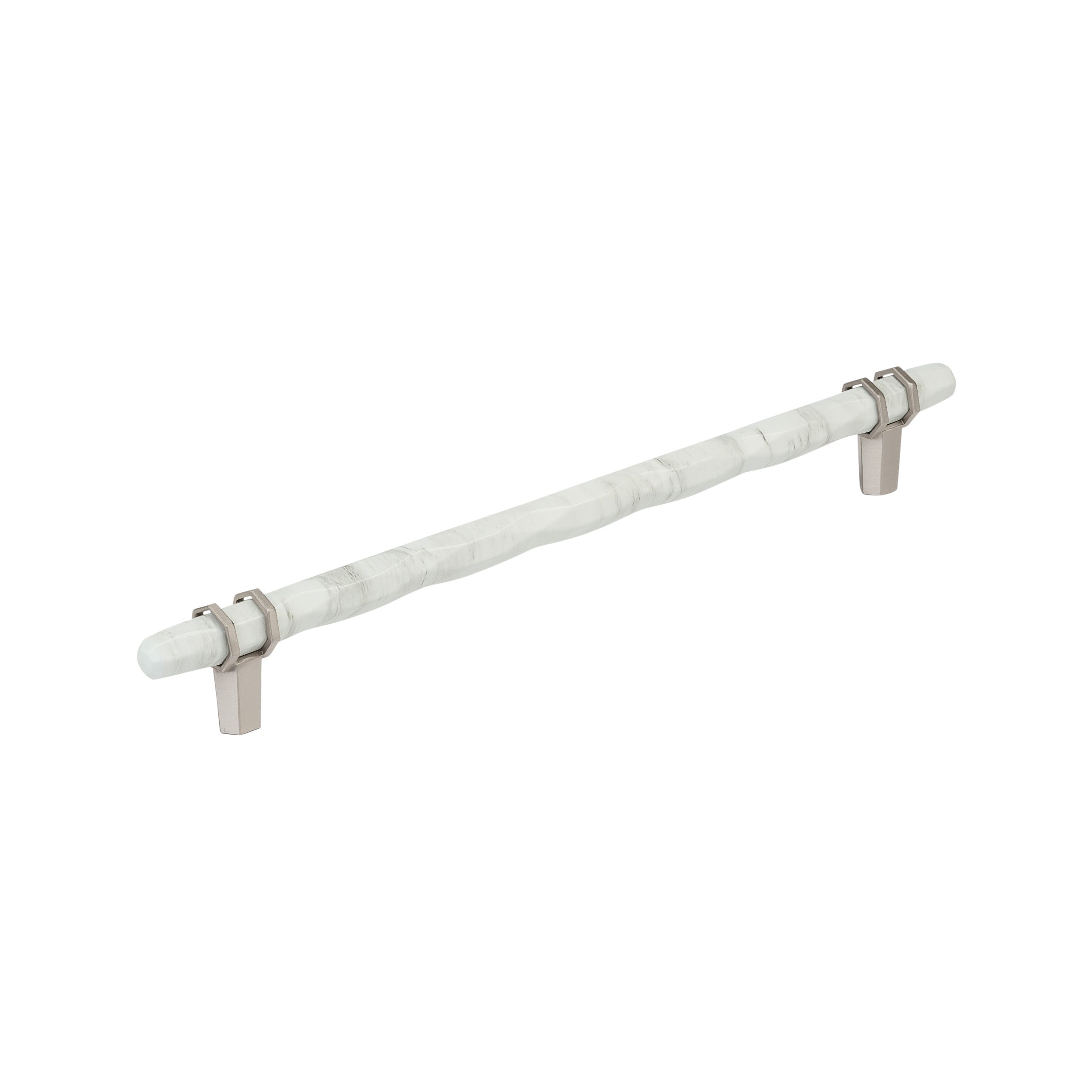Carrione 10-1/16 inch (256mm) Center-to-Center Marble White/Satin Nickel Cabinet Pull