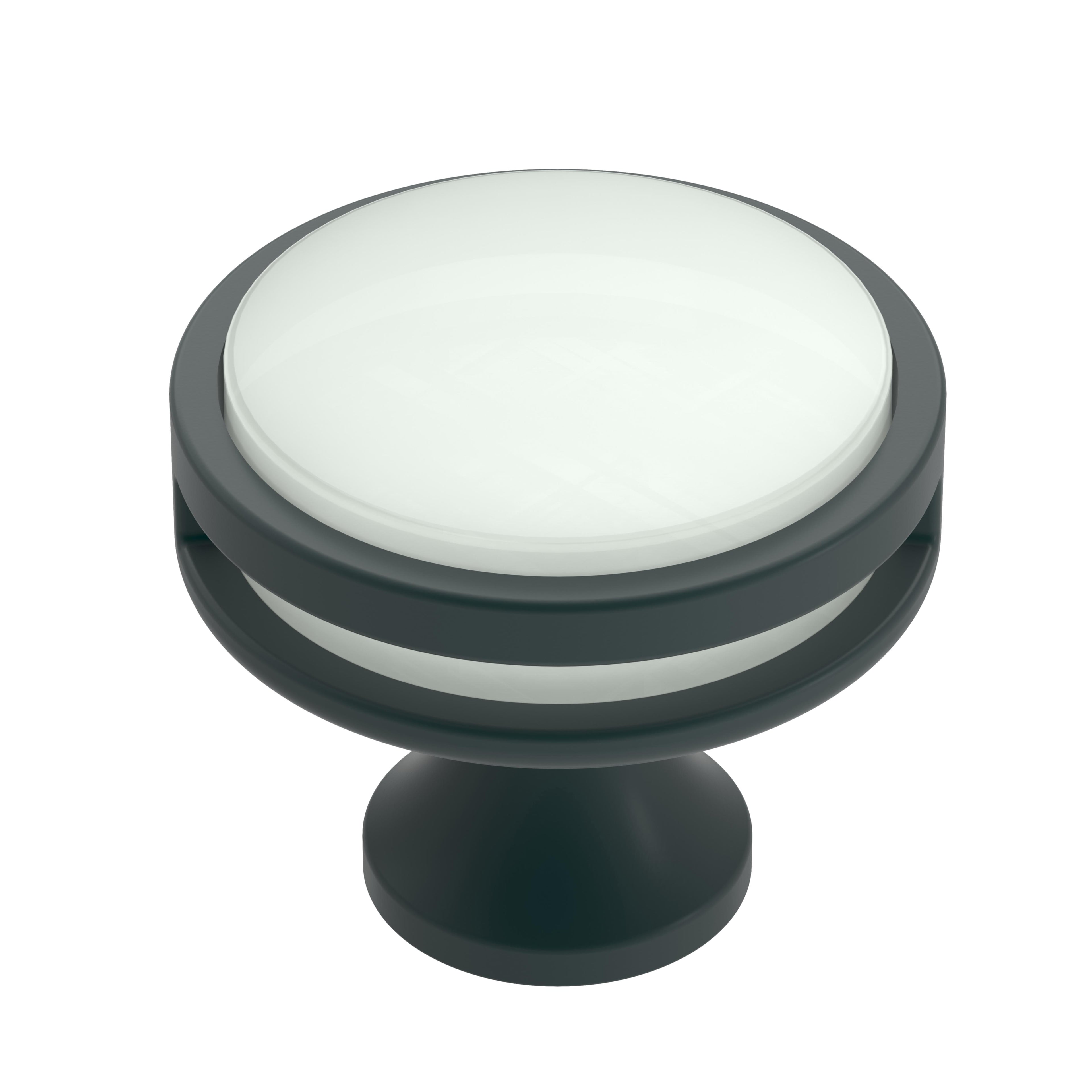 Oberon 1-3/8 inch (35mm) Diameter Matte Black/Frosted Acrylic Cabinet Knob