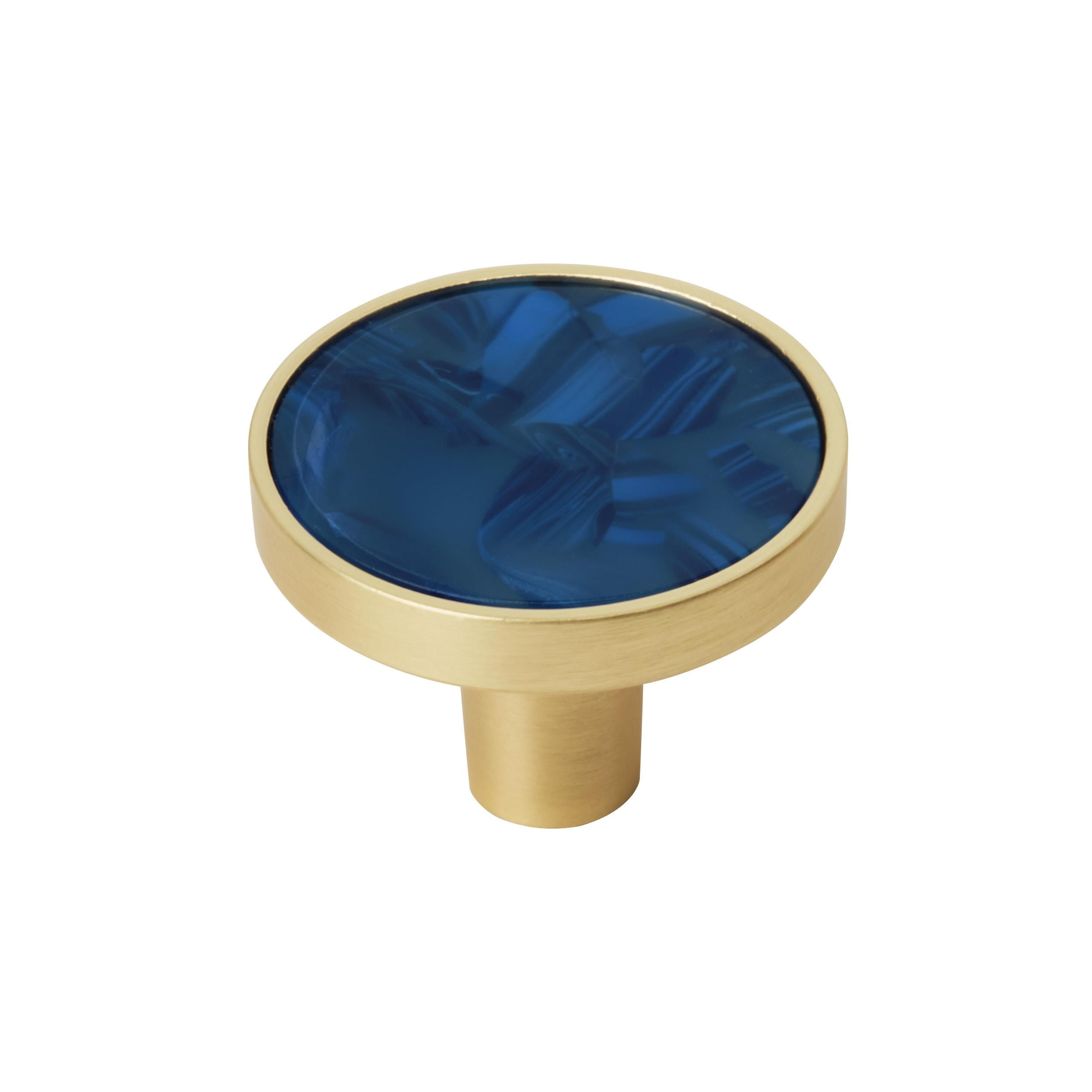 Accents 1-1/4 inch (32mm) Diameter Gold/Navy Blue Cabinet Knob - 2 Pack