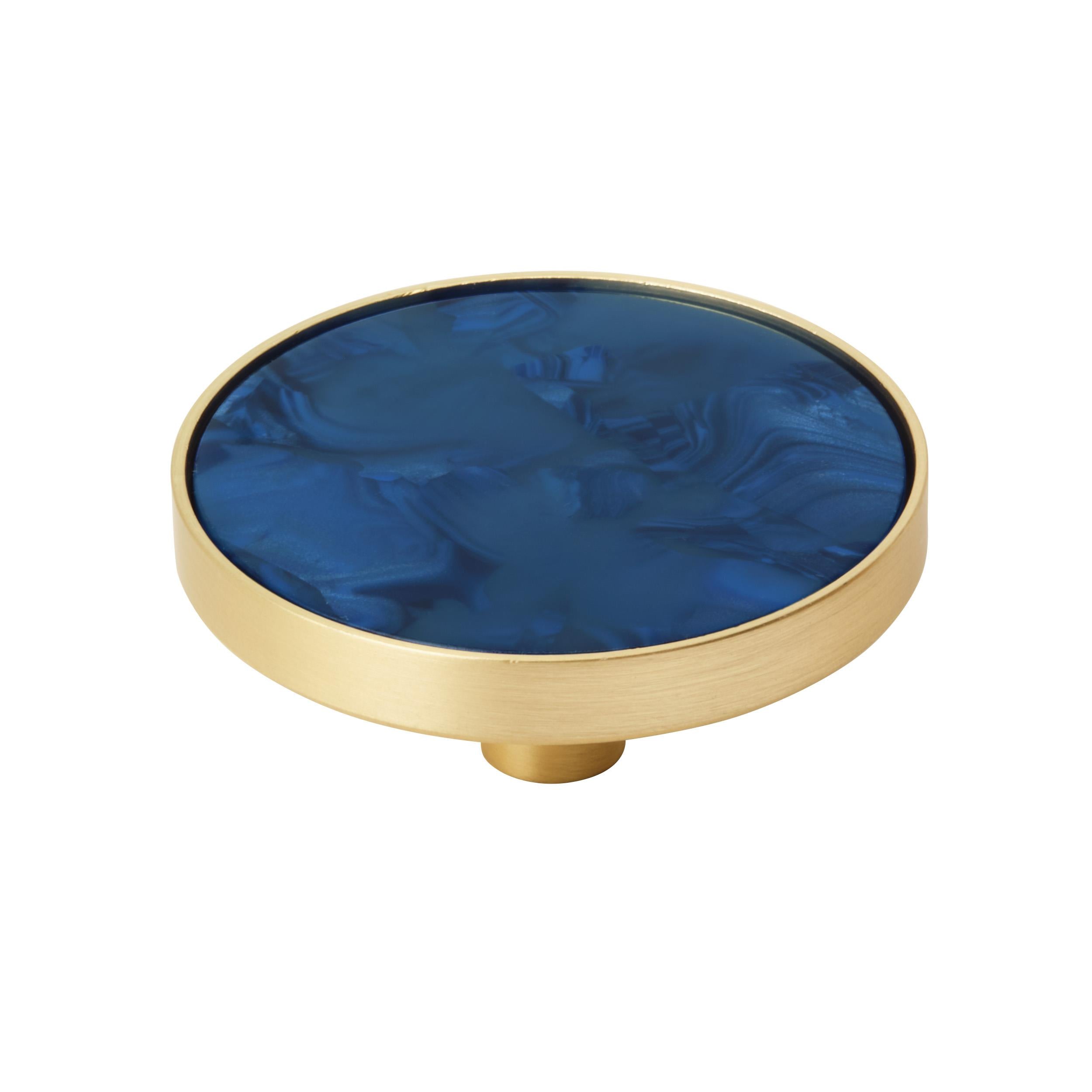 Accents 2 inch (51mm) Diameter Gold/Navy Blue Cabinet Knob - 2 Pack