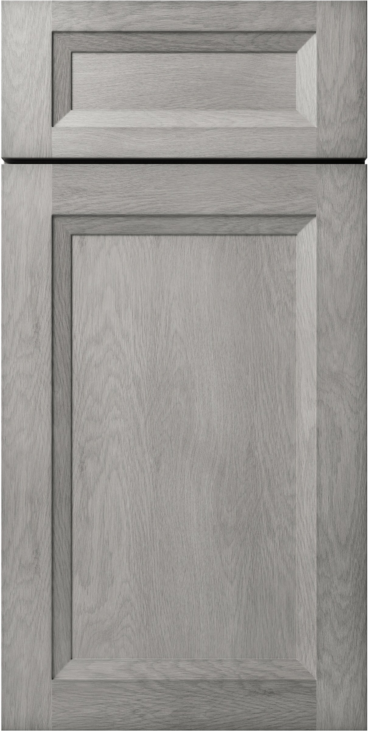 Gray wooden cabinet door with a rectangular panel design