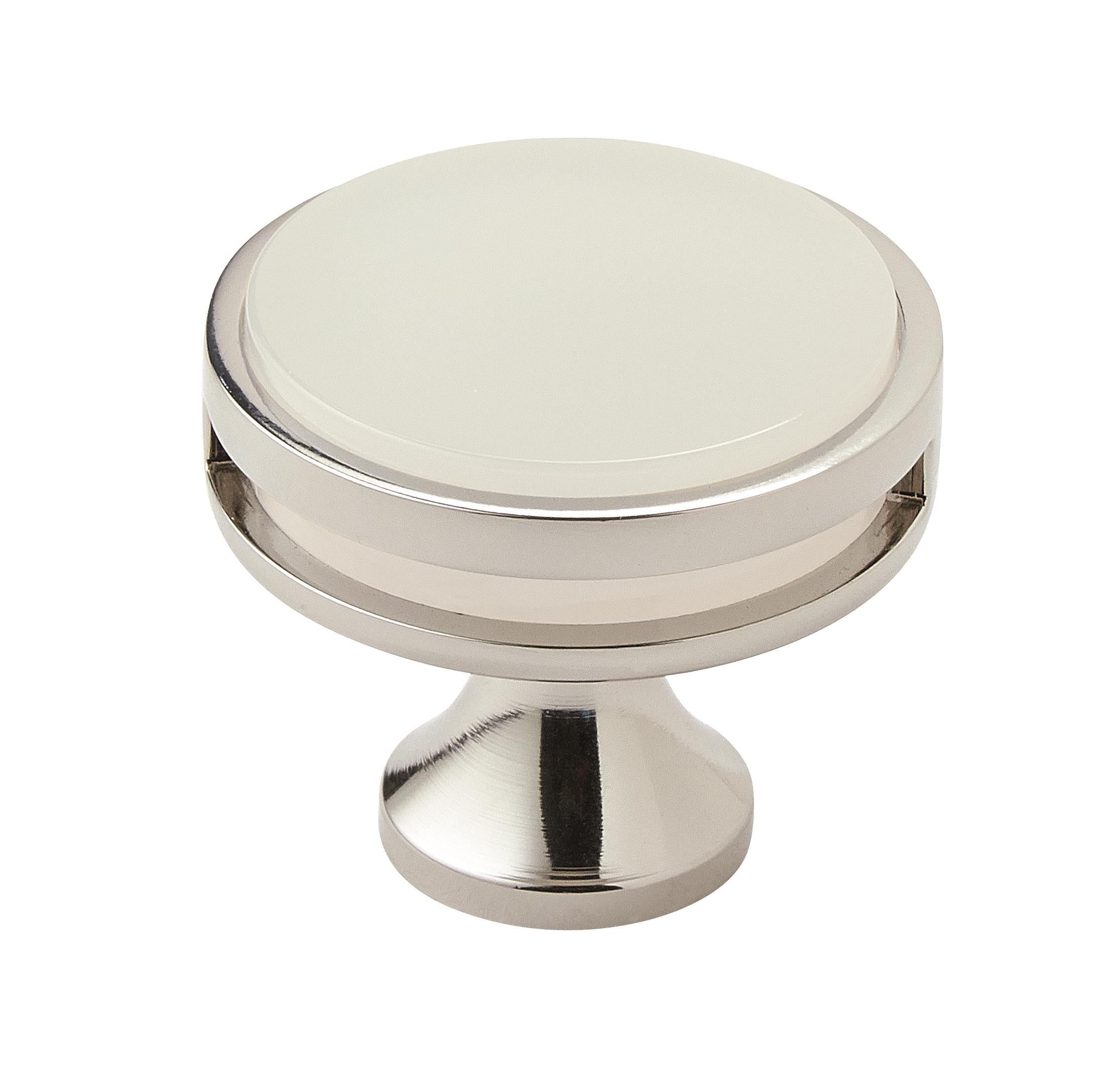 Oberon 1-3/8 inch (35mm) Diameter Polished Nickel/Frosted Acrylic Cabinet Knob