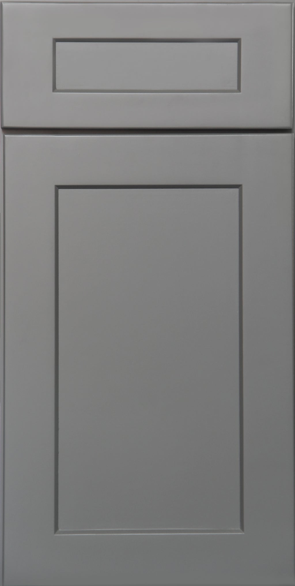 Gray cabinet door with a modern shaker rectangular design