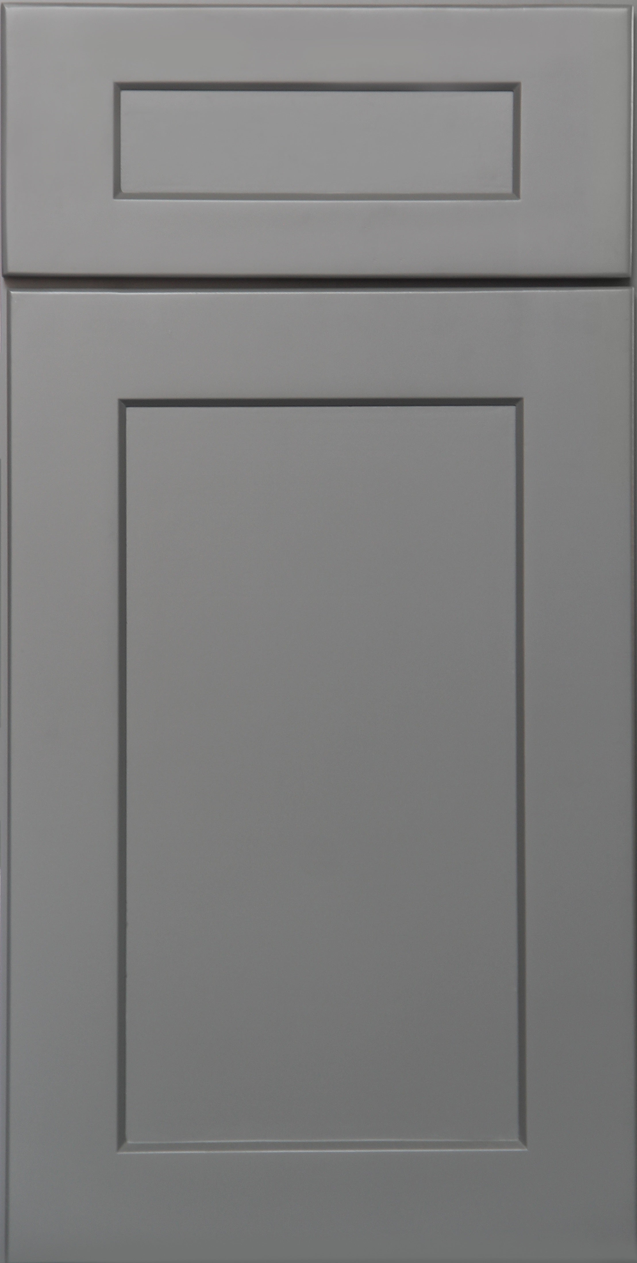 Gray cabinet door with a modern shaker rectangular design