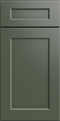 Green shaker cabinet door with a rectangular panel 