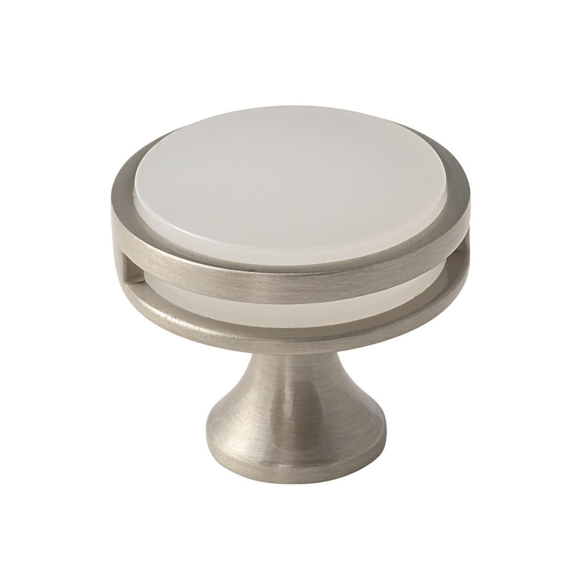 Oberon 1-3/8 inch (35mm) Diameter Satin Nickel/Frosted Acrylic Cabinet Knob