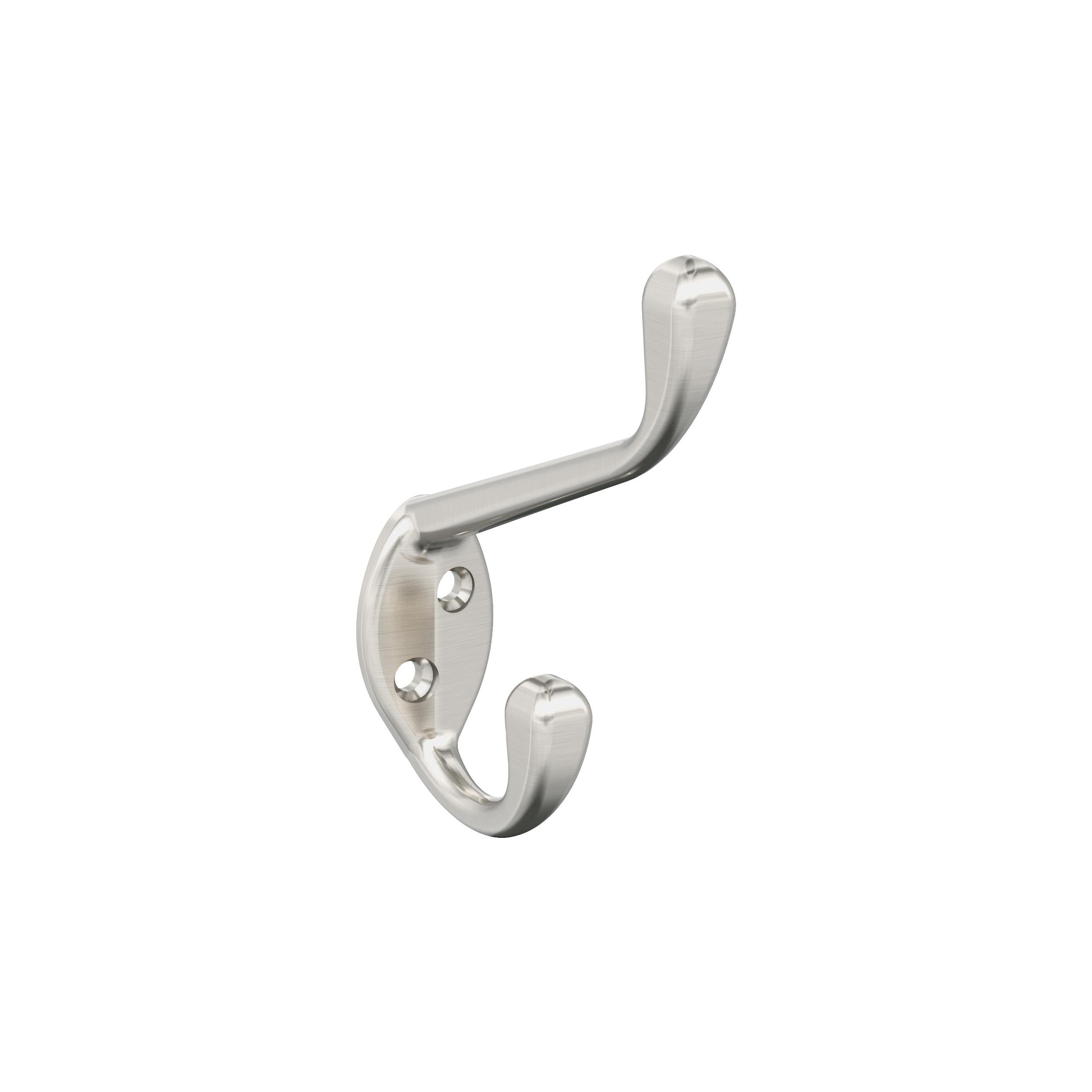 Noble Double Prong Satin Nickel Decorative Wall Hook