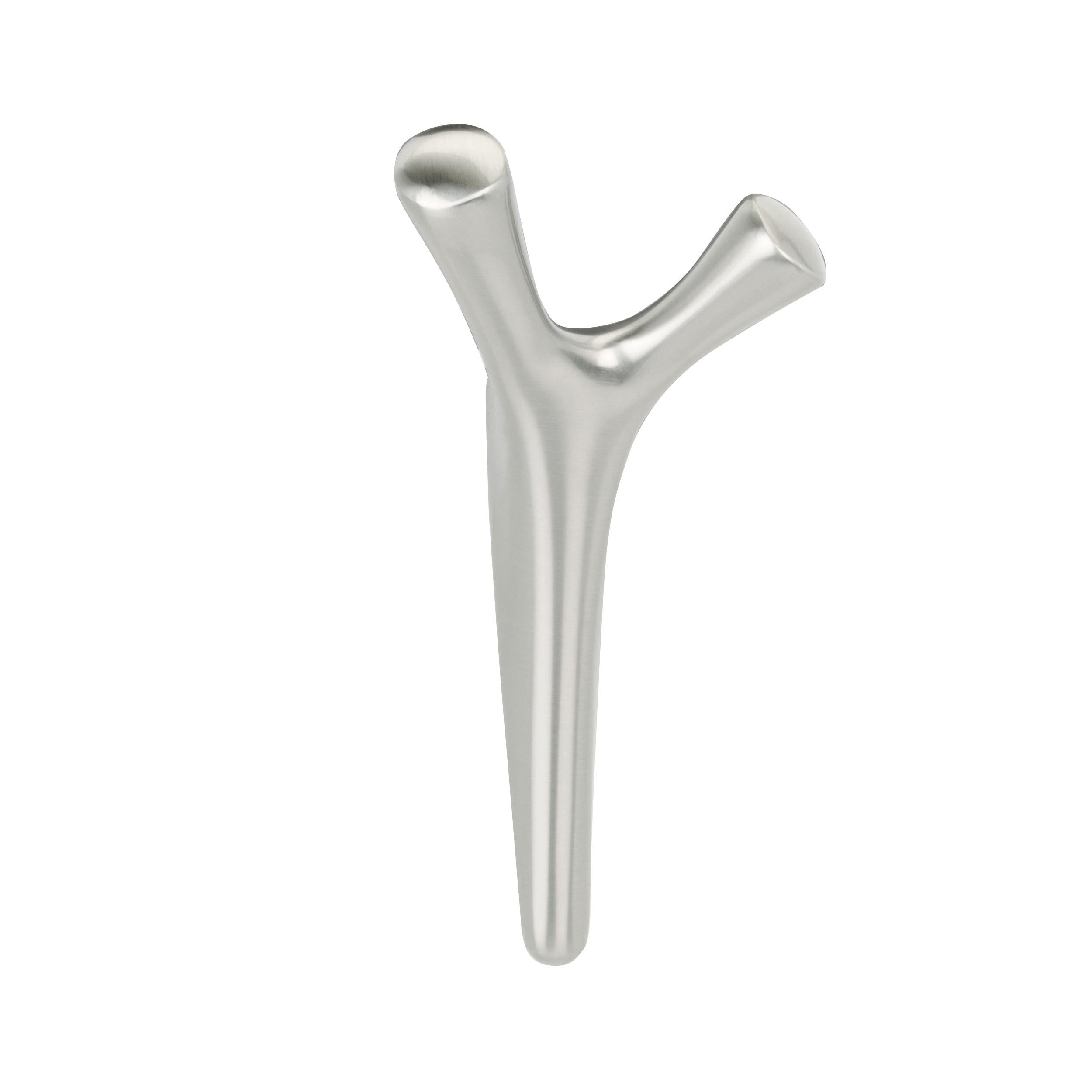 Kodiak Double Prong Satin Nickel Decorative Wall Hook