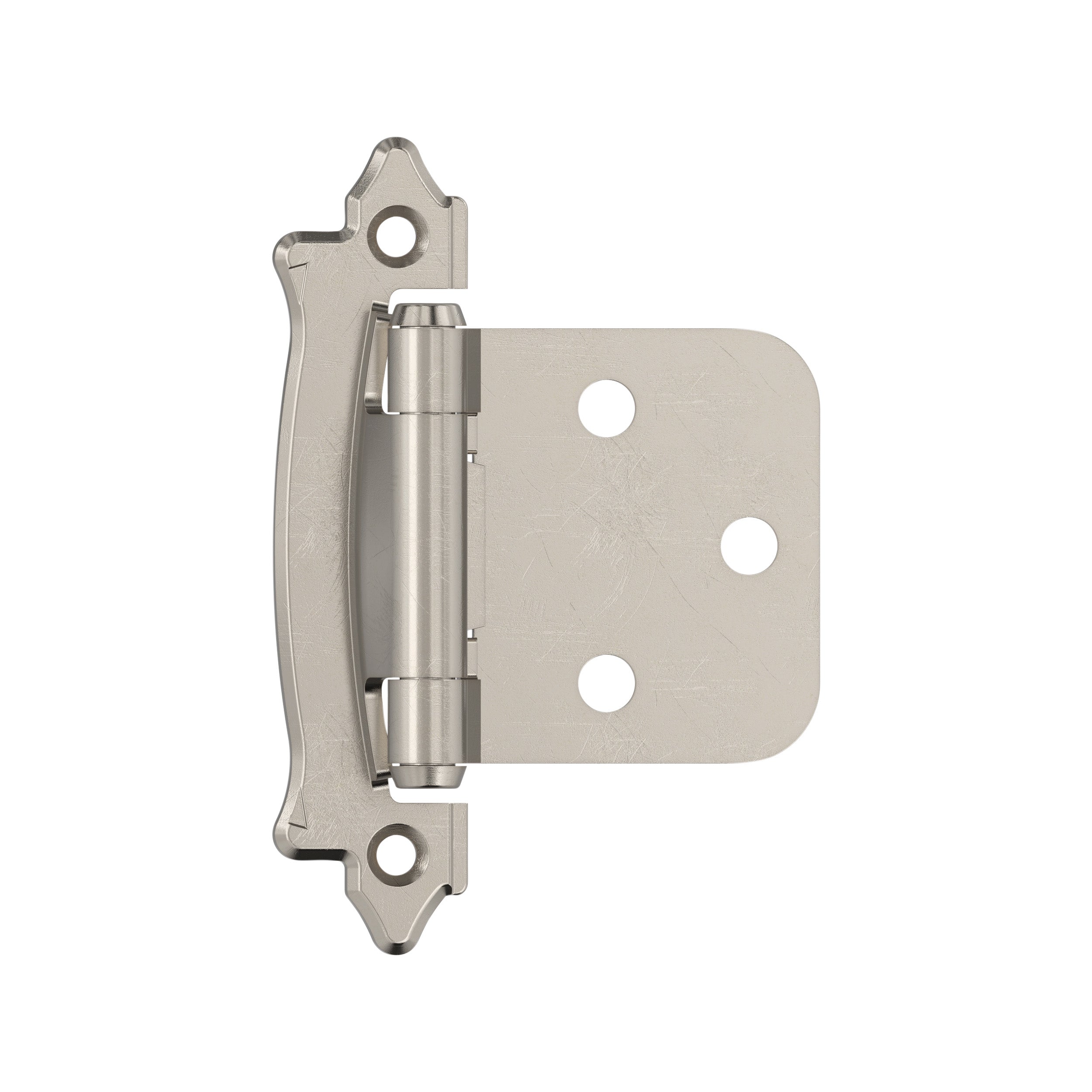 Variable Overlay Self Closing Face Mount Sterling Nickel Cabinet Hinge - 1 Pair