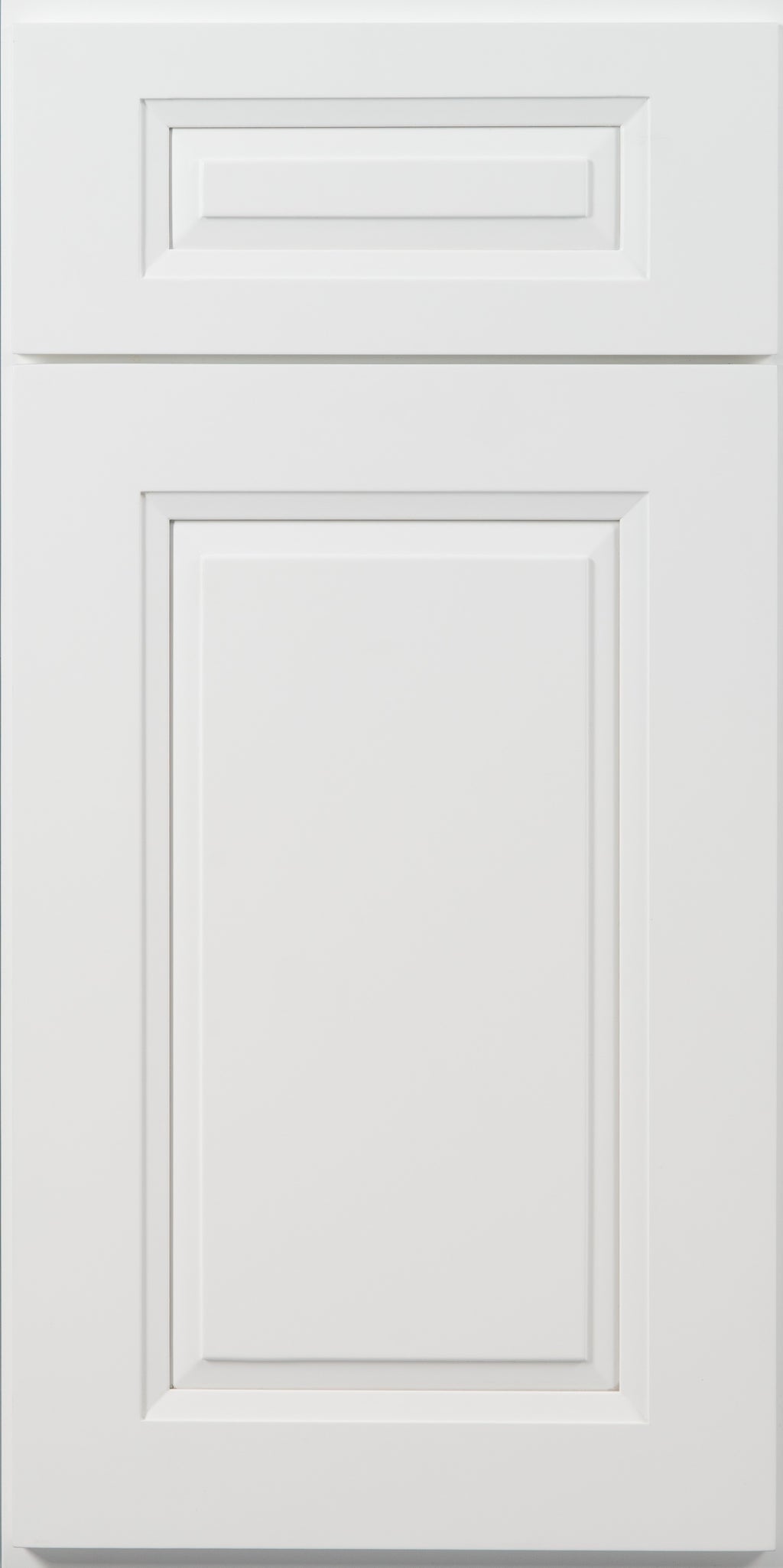 White cabinet door with a rectangular raised panel design