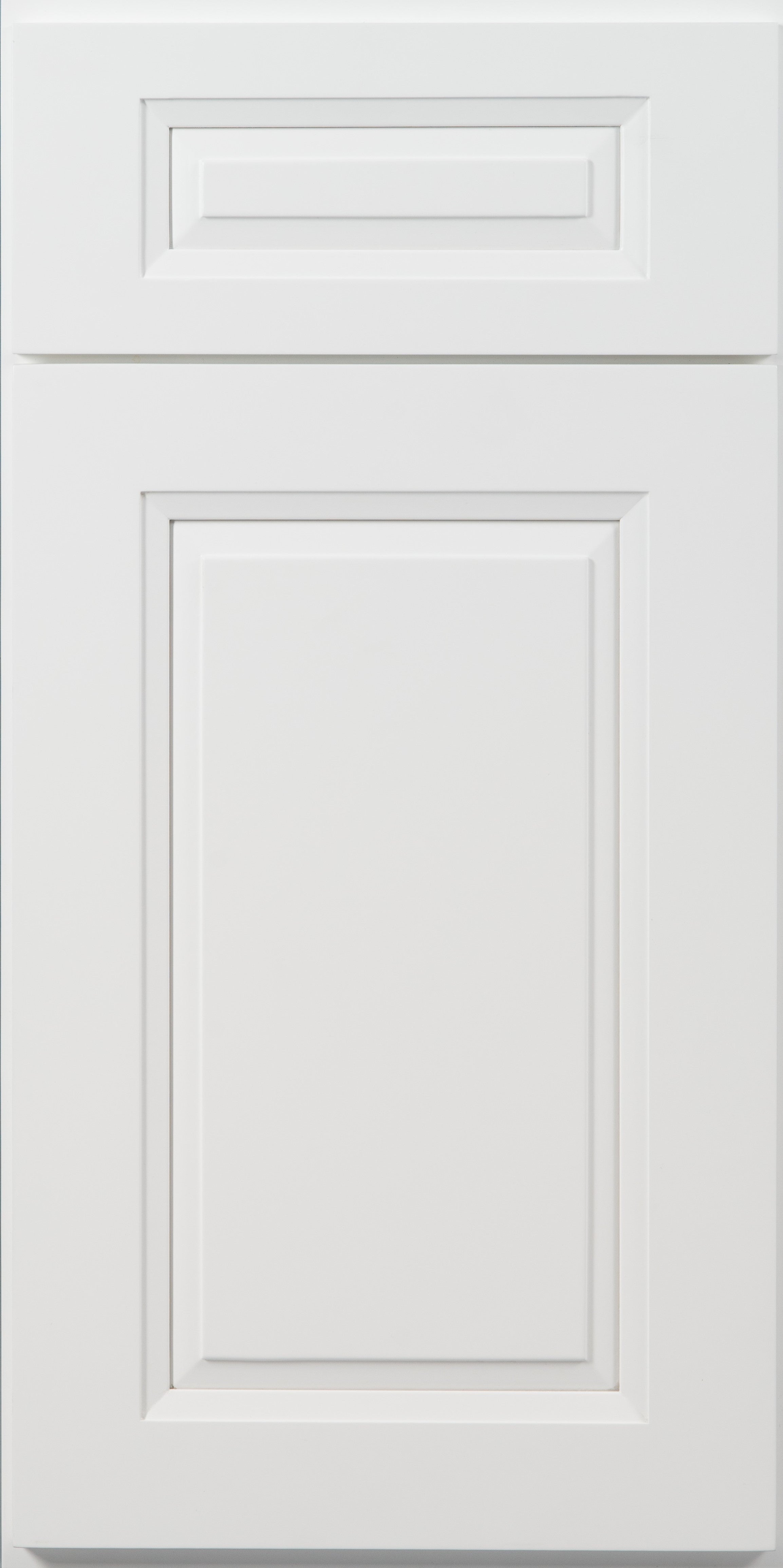 White cabinet door with a rectangular raised panel design