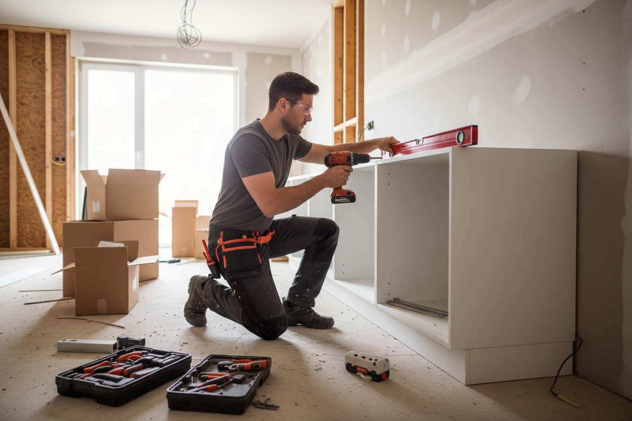 Installer installing a kitchen
