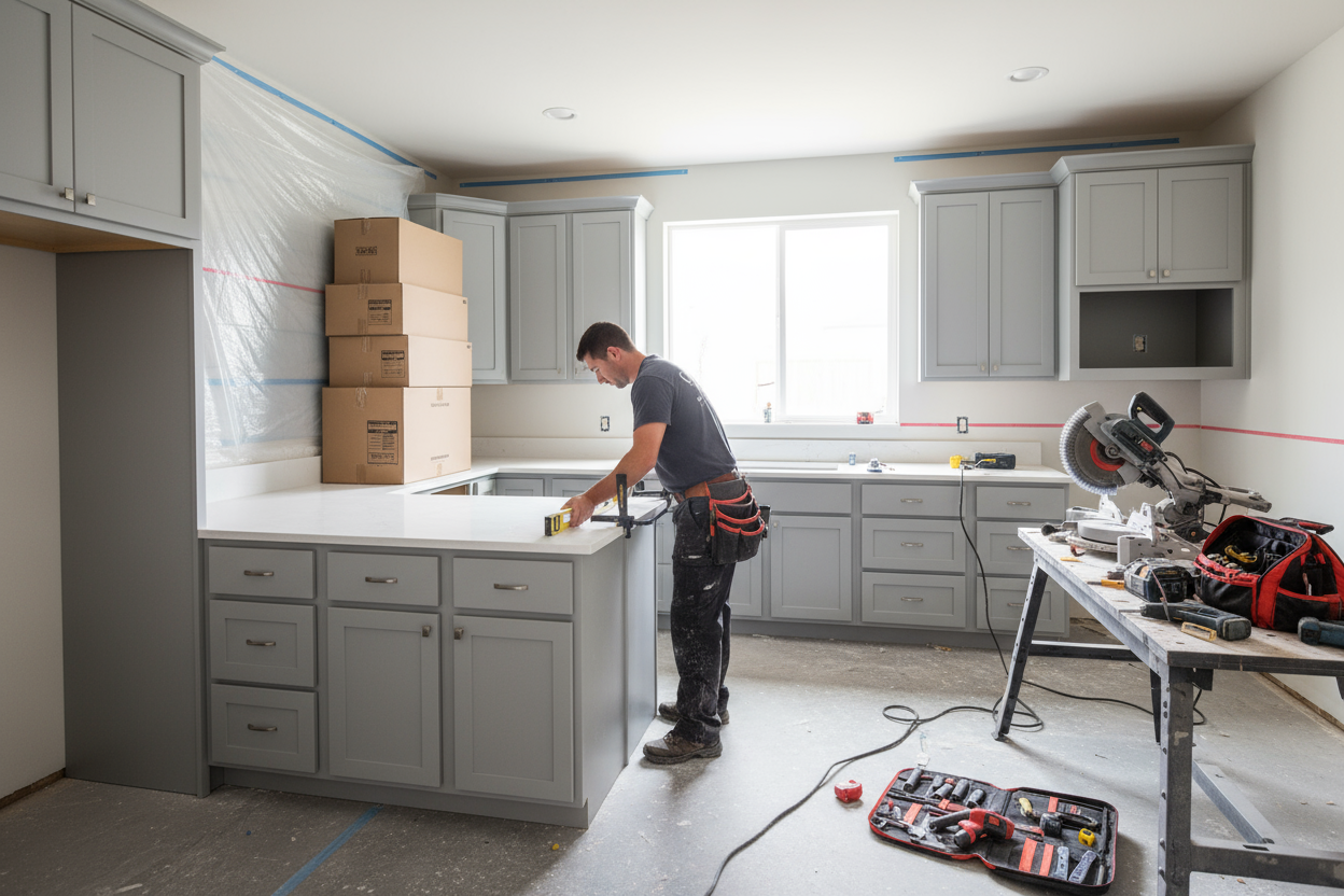 installer intalling a kitchen 