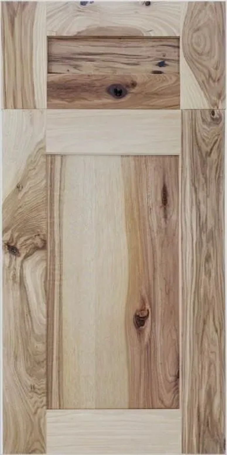 Wooden hickory panel with a wood grain pattern of light and dark wood.